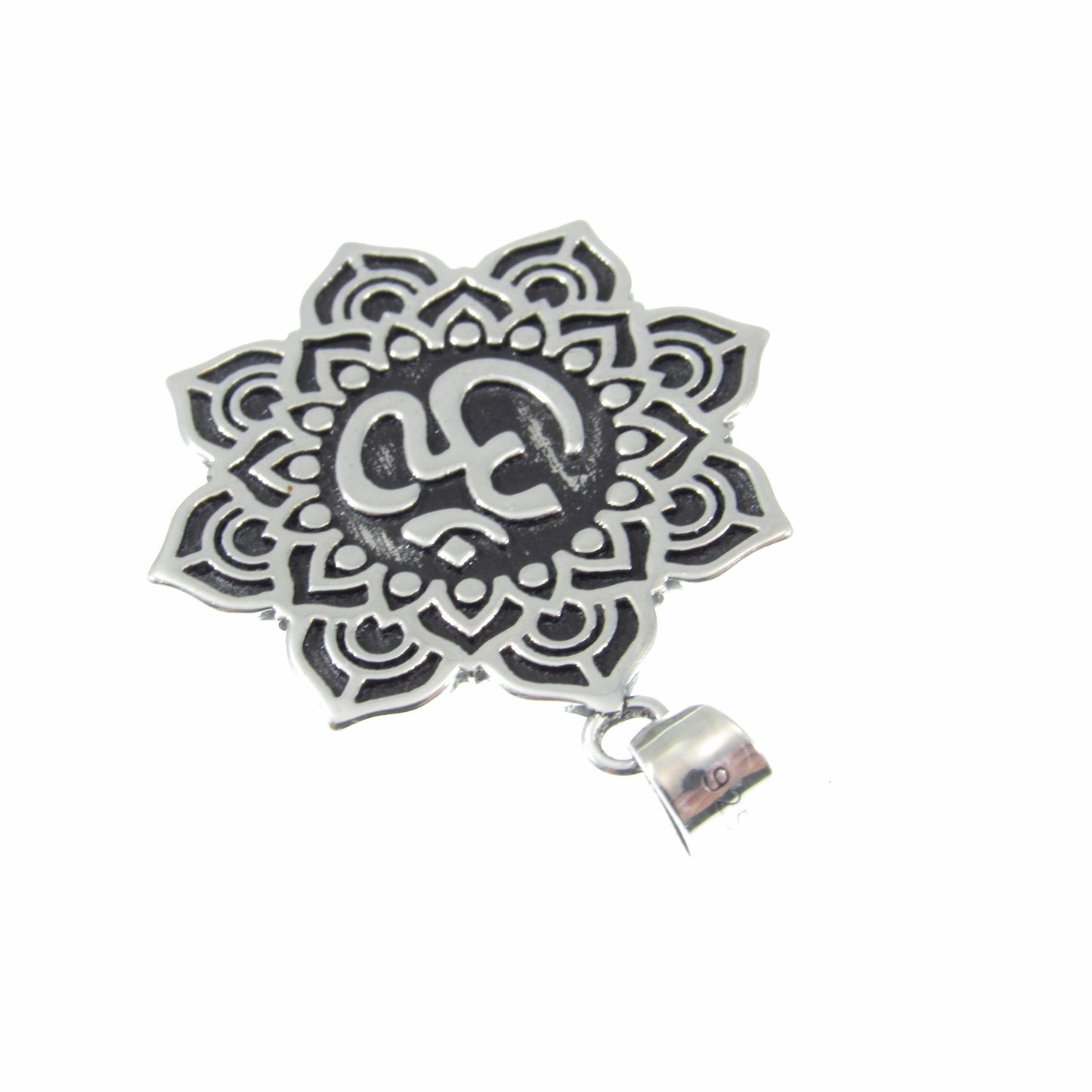 Solid 925 Sterling Silver Om / Aum / Ohm Mandala Lotus Flower Pendant – Spiritual Yoga Amulet, Meditation Symbol Jewelry for Men & Women