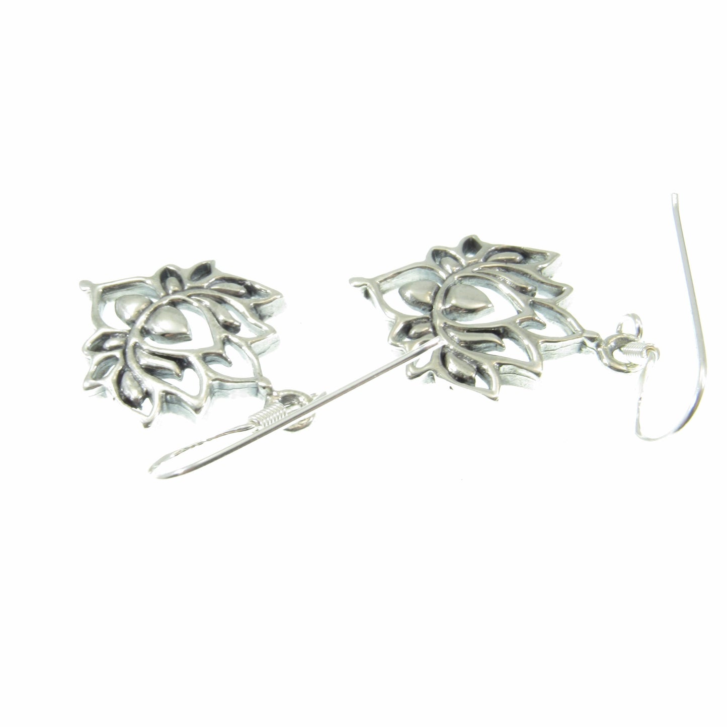 Solid 925 Sterling Silver Lotus Flower Earrings – Boho Drop Dangle Earrings for Women, Yoga Jewelry, Spiritual Silver Earrings, Gift for Her