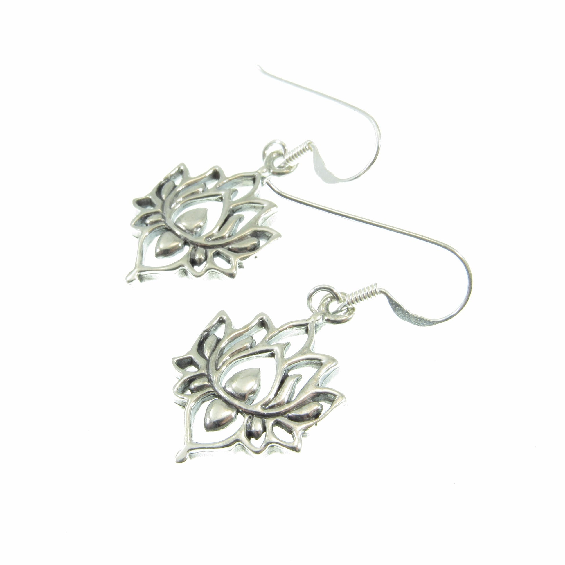 Solid 925 Sterling Silver Lotus Flower Earrings – Boho Drop Dangle Earrings for Women, Yoga Jewelry, Spiritual Silver Earrings, Gift for Her
