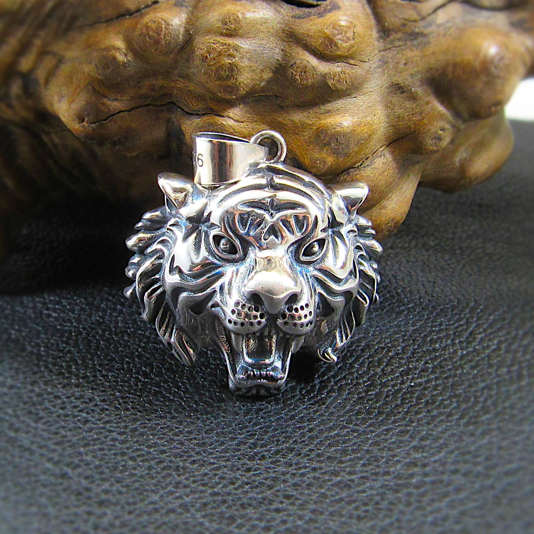 Solid 925 Sterling Silver Tiger Head Pendant, Spirit Animal Totem, Handcrafted Animal and Wildlife Jewelry Charm