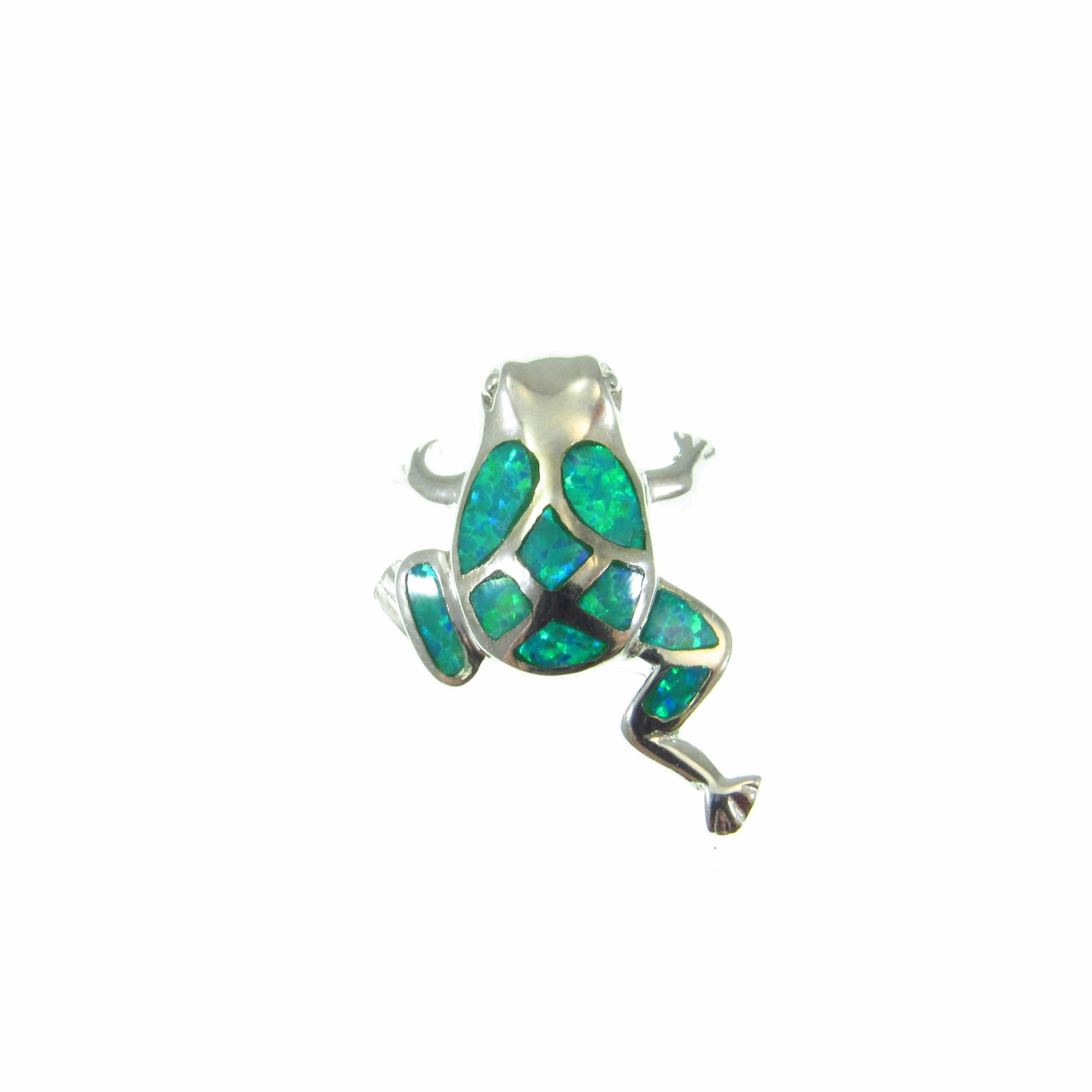 Solid 925 Sterling Silver Frog Pendant – Lab Created Opal Slide Charm - Nature Jewelry - Animal Necklace Charm - Elegant Gift for Her