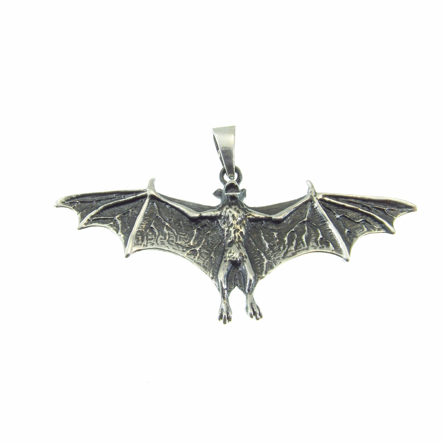 Solid 925 Sterling Silver Bat Pendant – Gothic Vampire Necklace Pendant, Sculptural Wiccan Jewelry