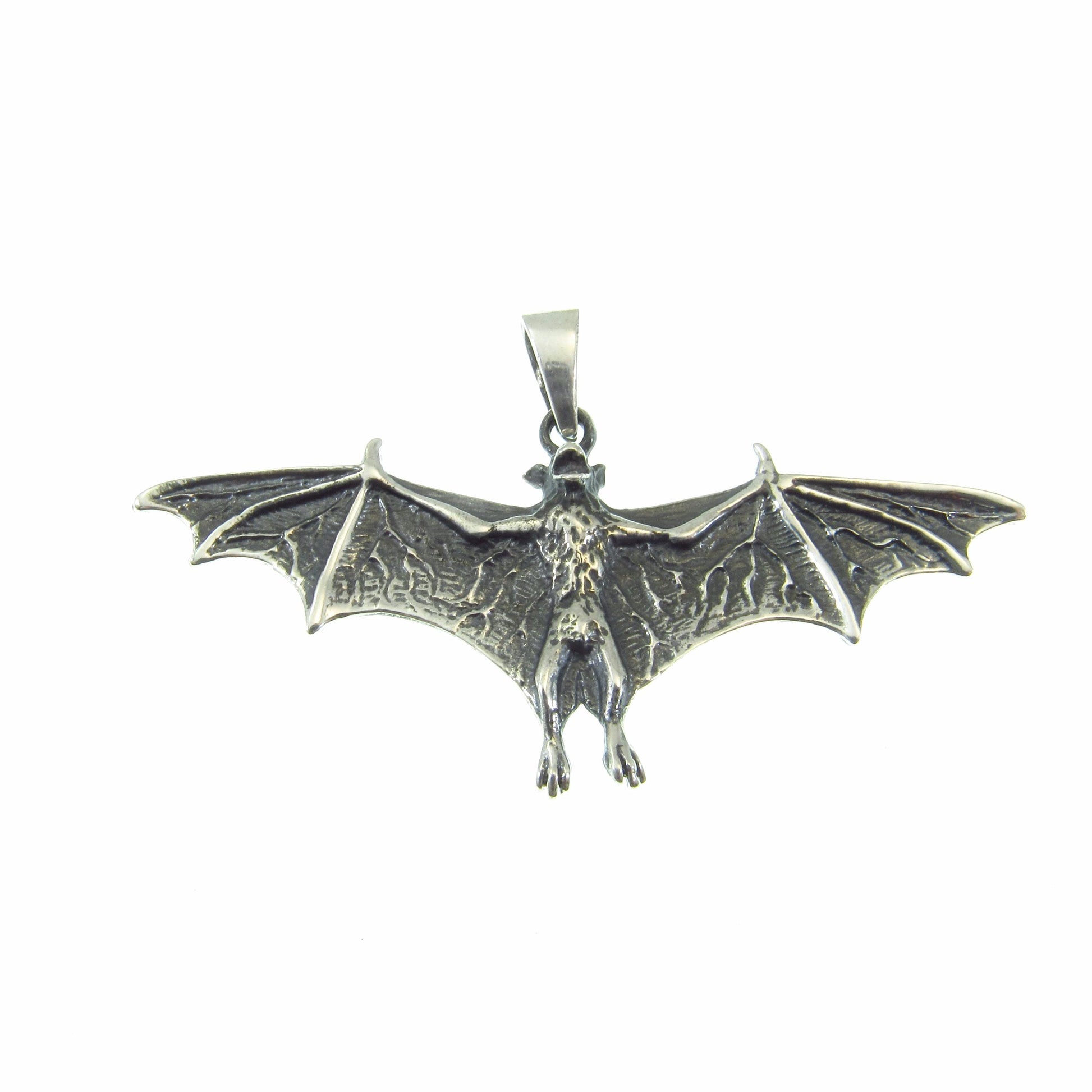 Solid 925 Sterling Silver Bat Pendant – Gothic Vampire Necklace Pendant, Sculptural Wiccan Jewelry