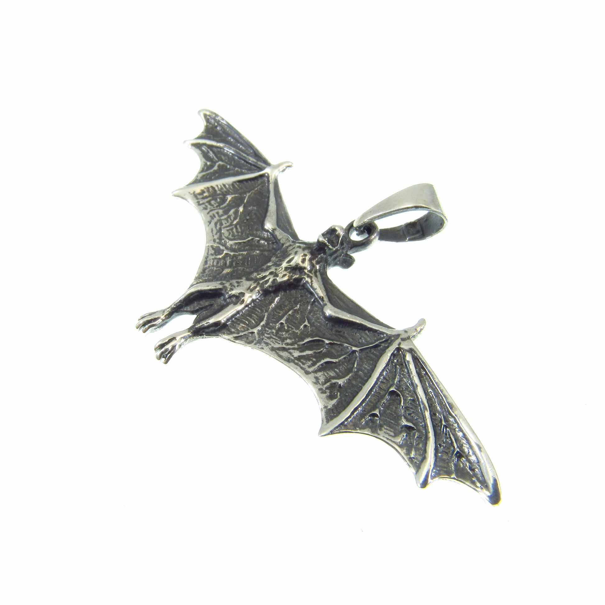 Solid 925 Sterling Silver Bat Pendant – Gothic Vampire Necklace Pendant, Sculptural Wiccan Jewelry