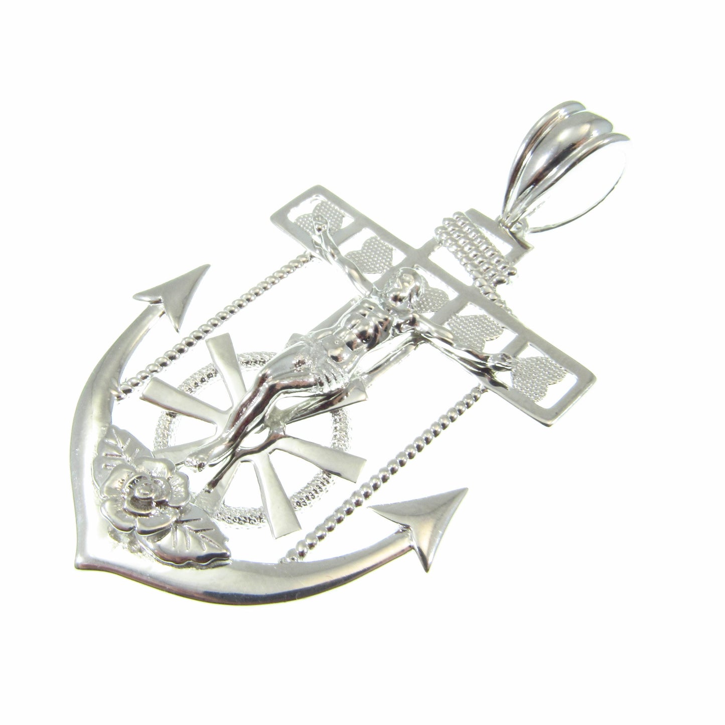 Solid 925 Sterling Silver Hip Hop Crucifix Anchor Pendant – Large Jesus Nautical Necklace Pendant, Christian Maritime Jewelry for Men