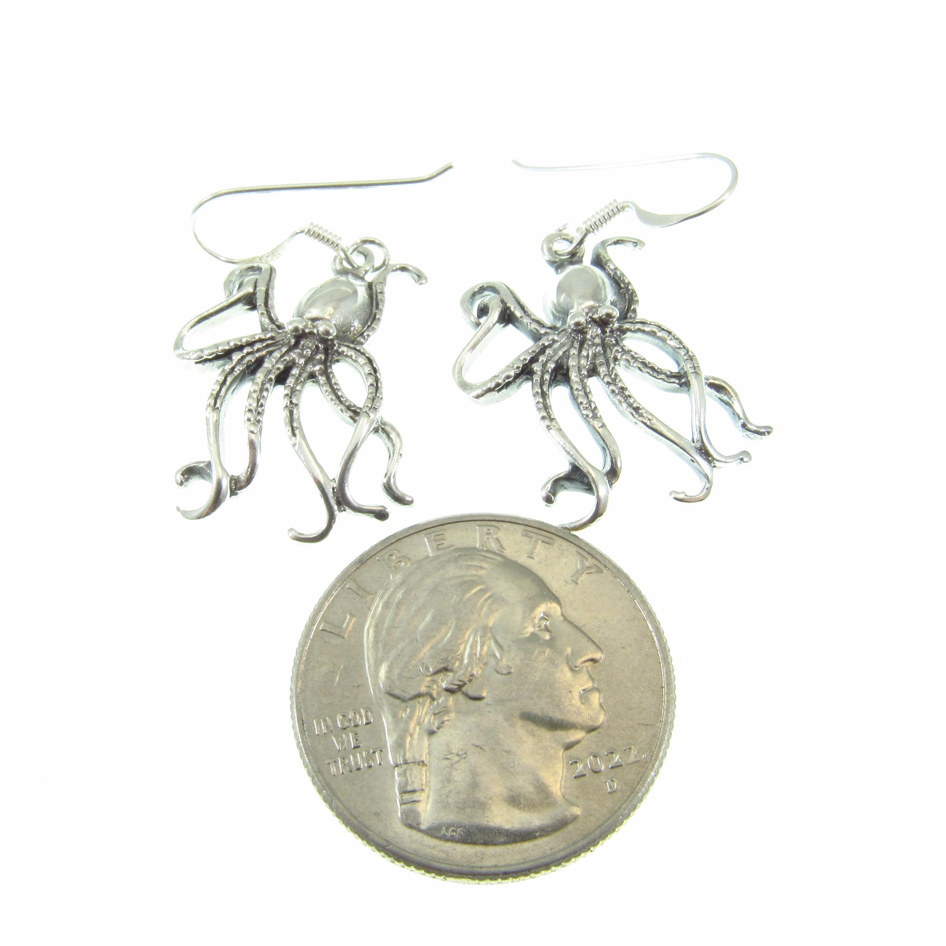 Solid 925 Sterling Silver Octopus Earrings – Nautical Ocean Jewelry, Beach Lover Gift, Boho Sea Life Drop / Hook / Dangle Earrings for Women