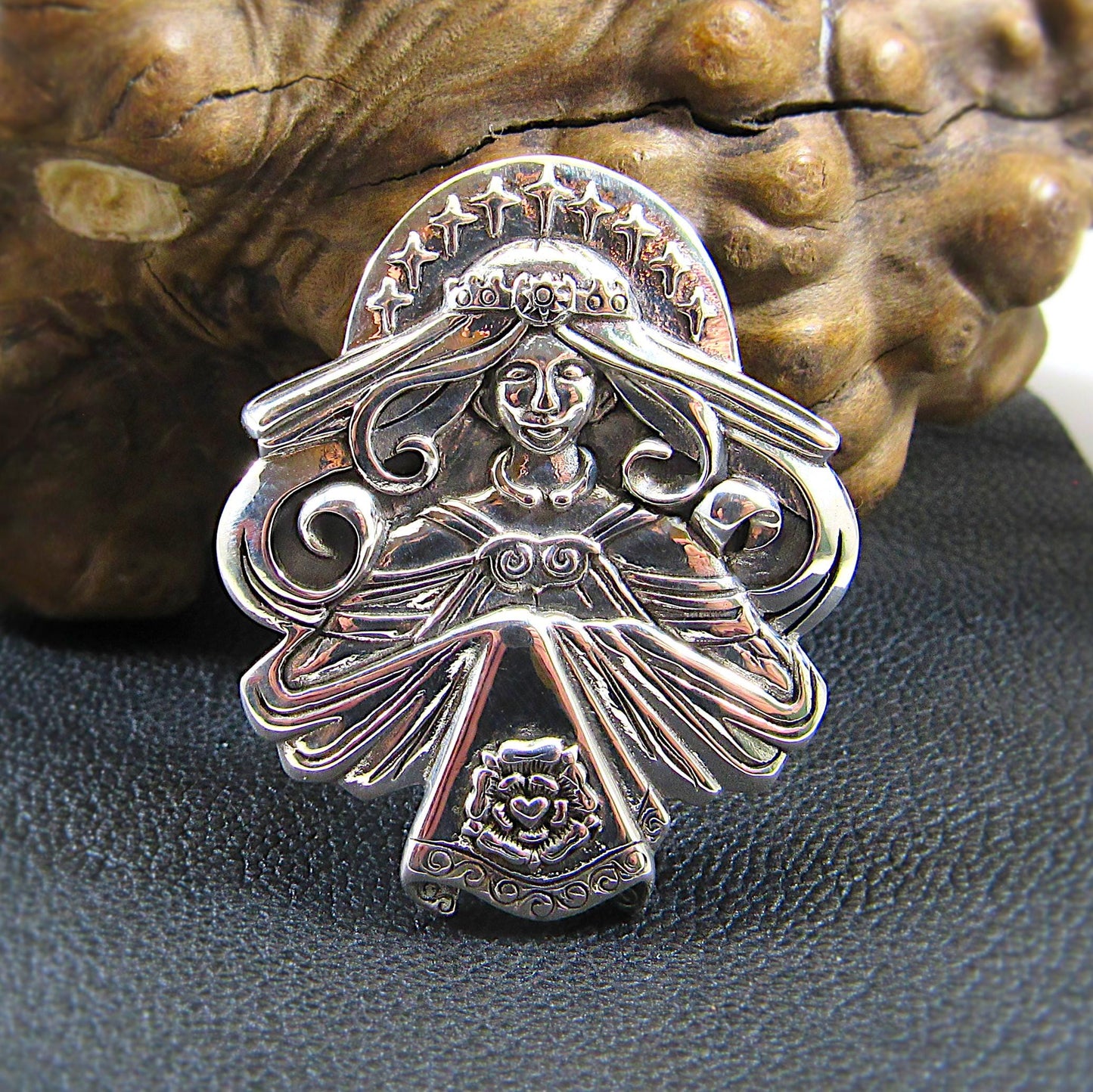 Solid 925 Sterling Silver Inanna Pendant, Celtic Queen of Heaven Slide Pendant by Brigid Ashwood, Pagan Marian Spiritual Goddess Jewelry