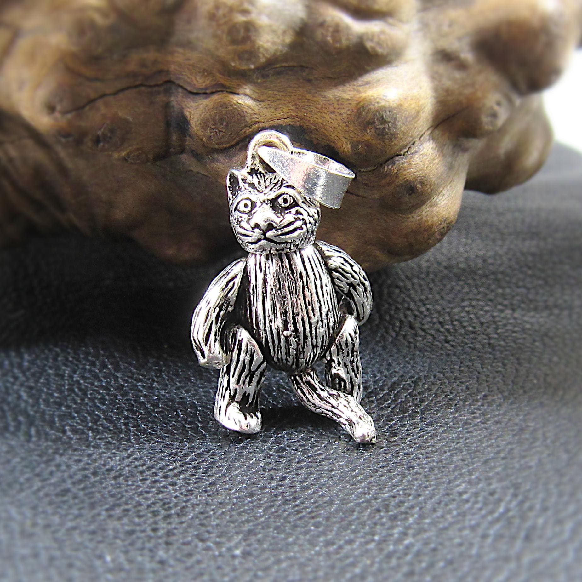 Solid 925 Sterling Silver Articulated Kitty Cat Pendant – Movable Cat Charm, Silver Cat Lover Jewelry, Unique Feline Gift