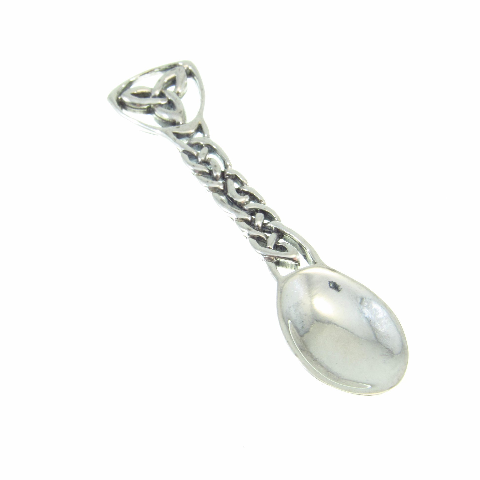 Solid 925 Sterling Silver Salt Spoon - Celtic Trinity Knot Design - Miniature Ritual Altar Spoon for Seasoning - Irish Heritage Gift