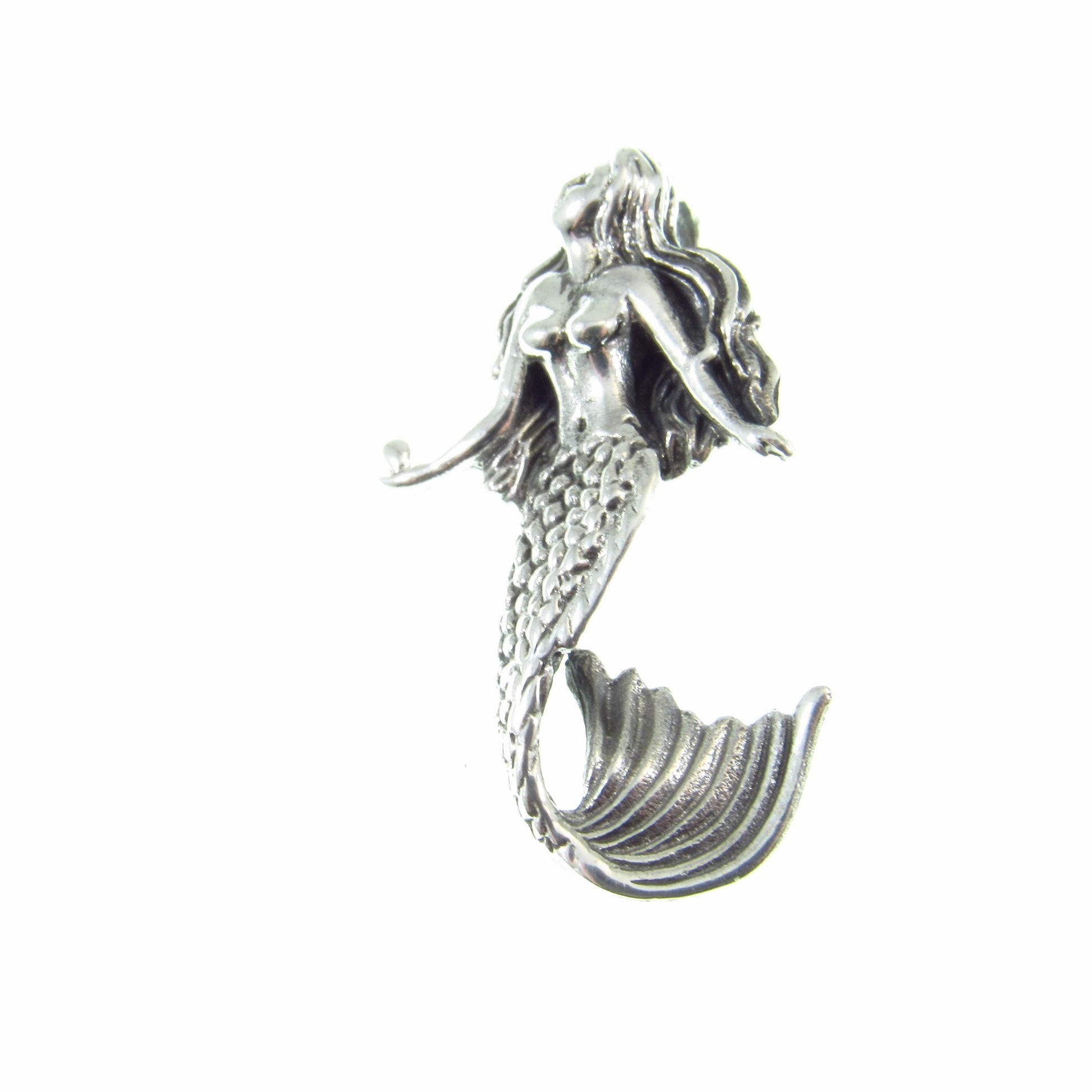 Solid 925 Sterling Silver 3D Mermaid Slide Pendant - Handcrafted Fantasy Necklace Pendant - Mythical Sea Creature Gift for Men & Women