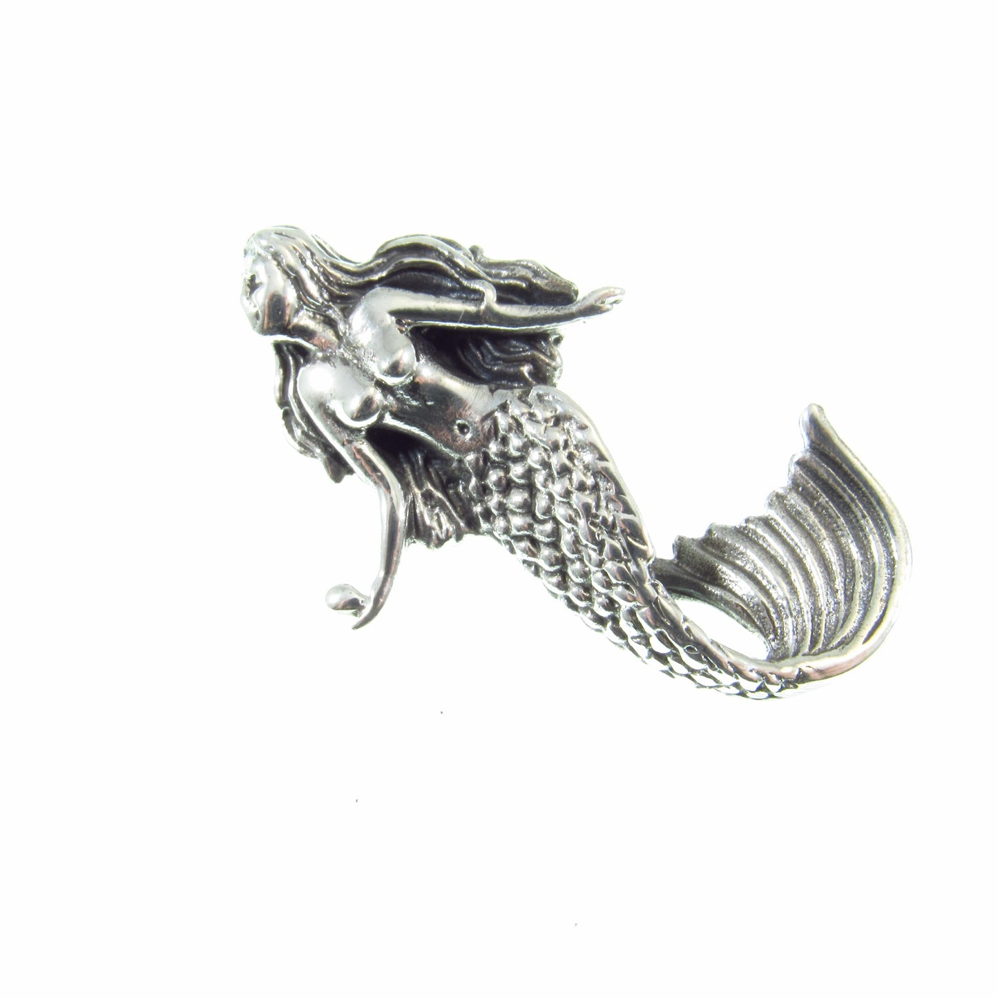 Solid 925 Sterling Silver 3D Mermaid Slide Pendant - Handcrafted Fantasy Necklace Pendant - Mythical Sea Creature Gift for Men & Women