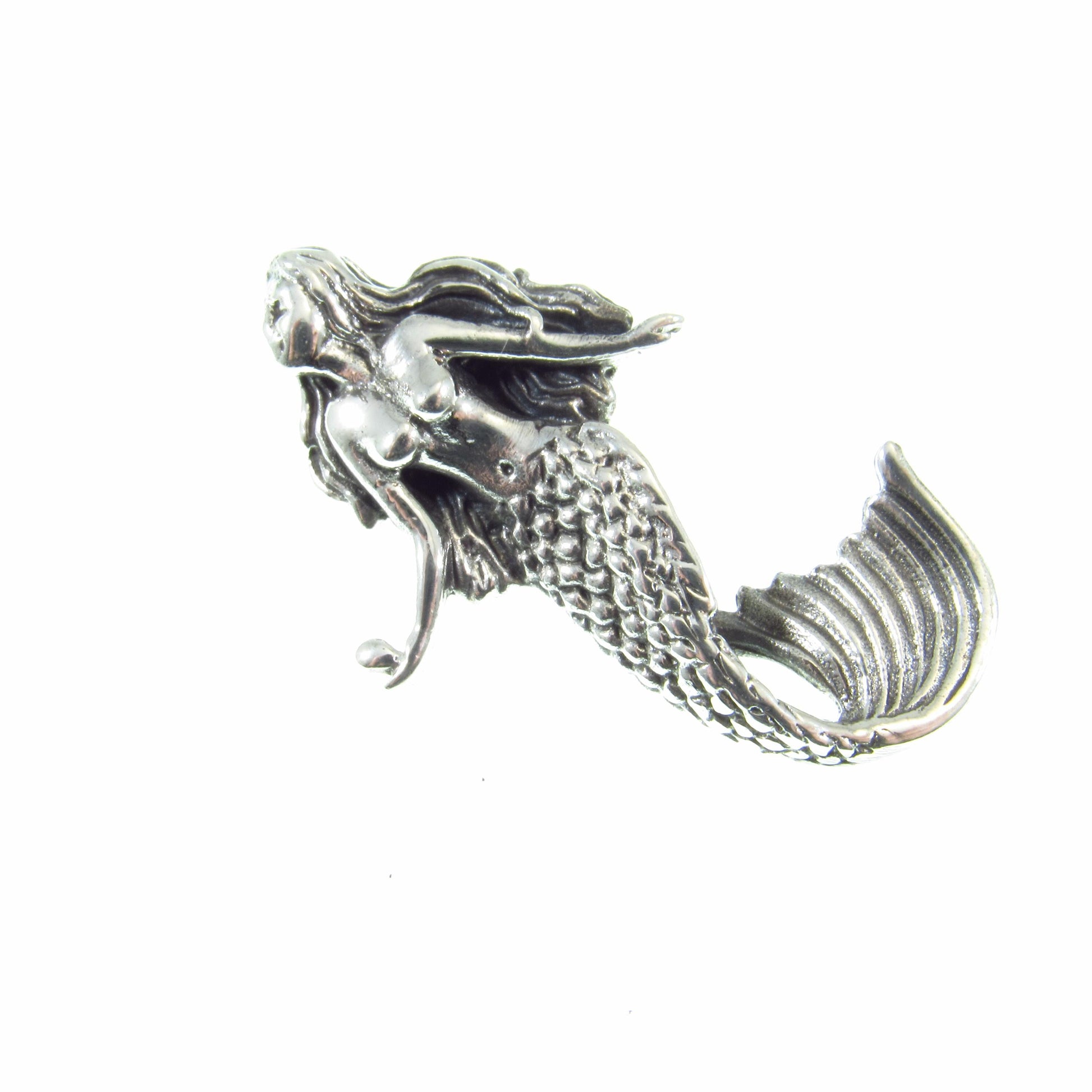 Solid 925 Sterling Silver 3D Mermaid Slide Pendant - Handcrafted Fantasy Necklace Pendant - Mythical Sea Creature Gift for Men & Women