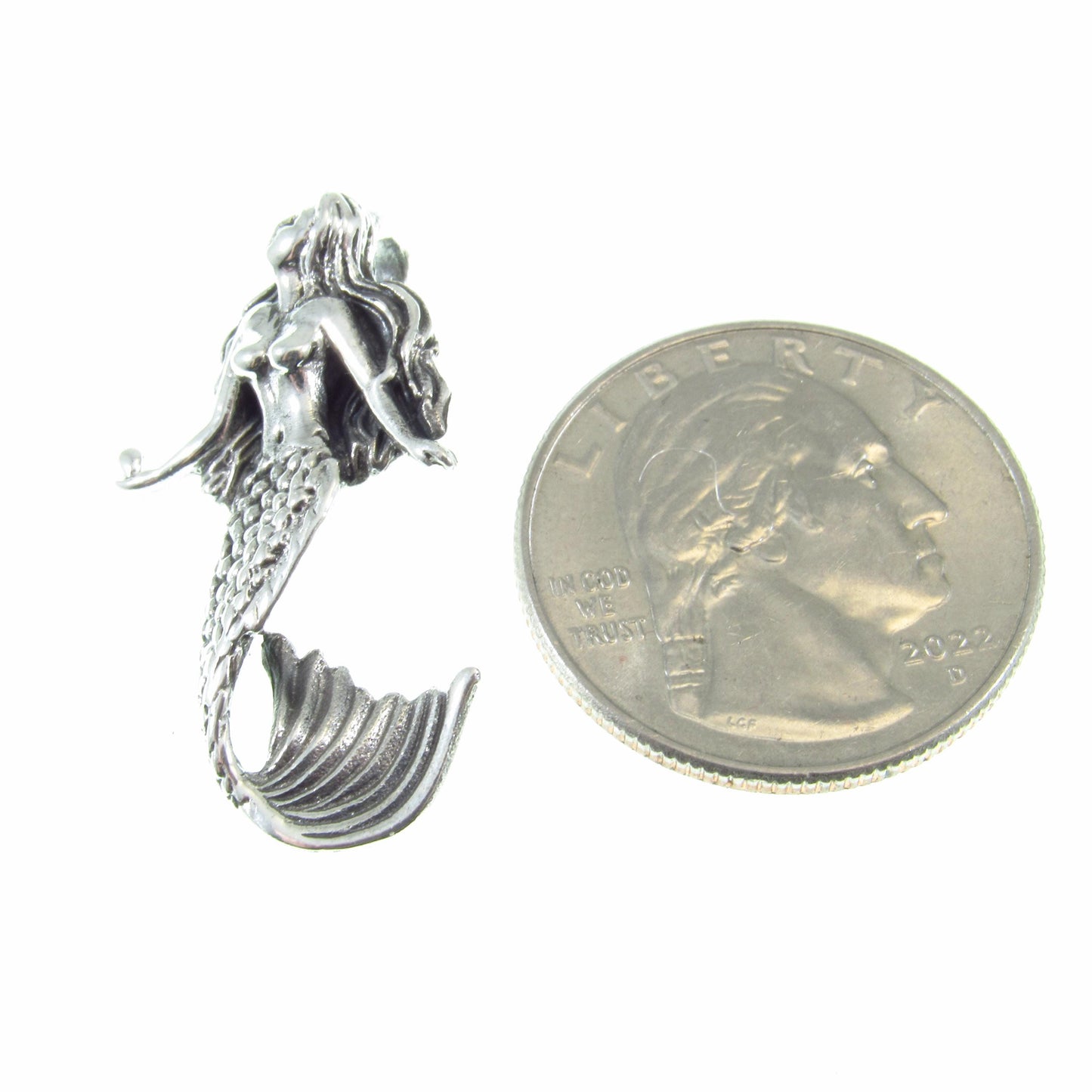 Solid 925 Sterling Silver 3D Mermaid Slide Pendant - Handcrafted Fantasy Necklace Pendant - Mythical Sea Creature Gift for Men & Women