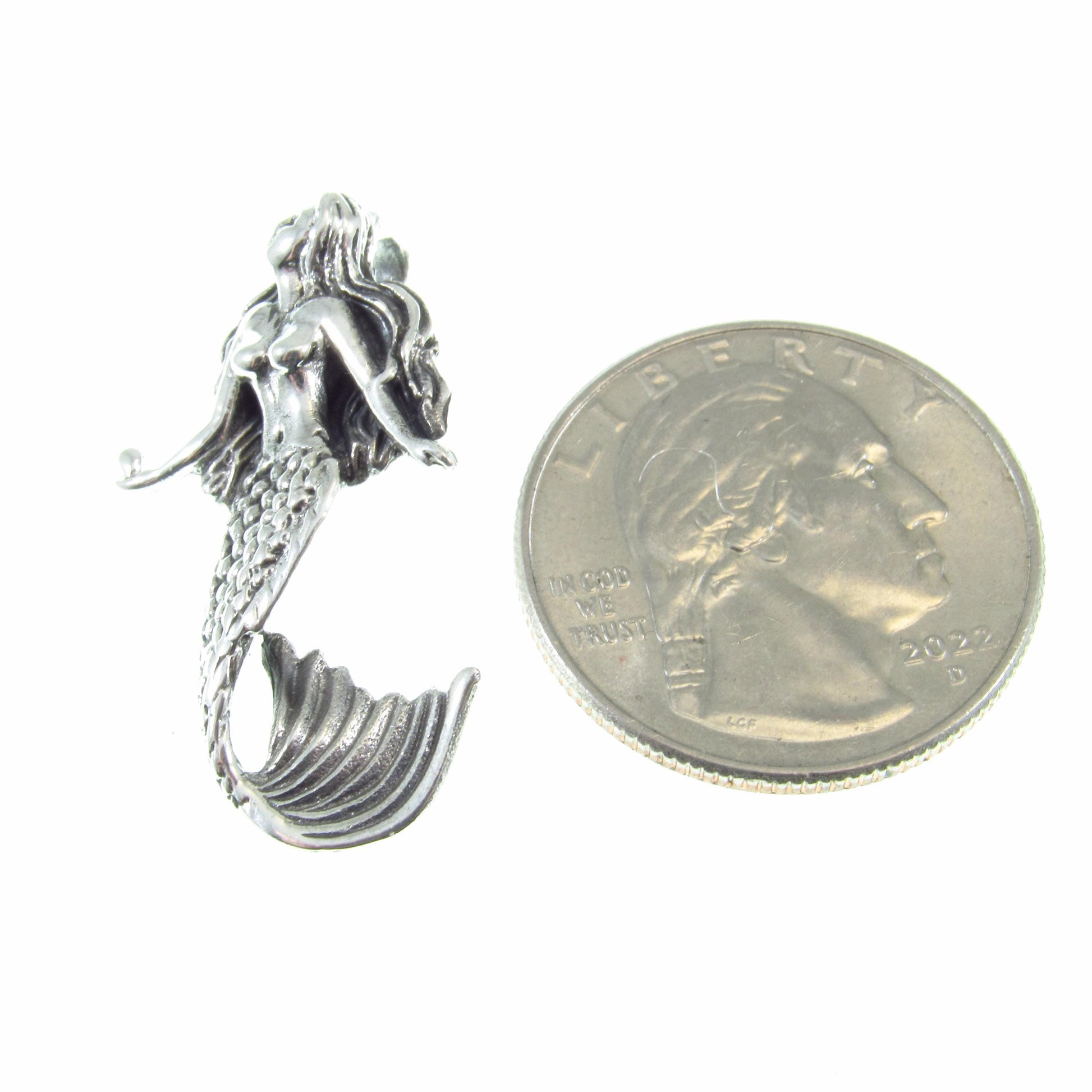 Solid 925 Sterling Silver 3D Mermaid Slide Pendant - Handcrafted Fantasy Necklace Pendant - Mythical Sea Creature Gift for Men & Women