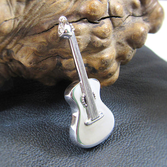 Solid 925 Sterling Silver Guitar Pendant – Music Jewelry, Silver Guitarist Necklace Pendant, Unique Gift for Musicians & Rock Lovers