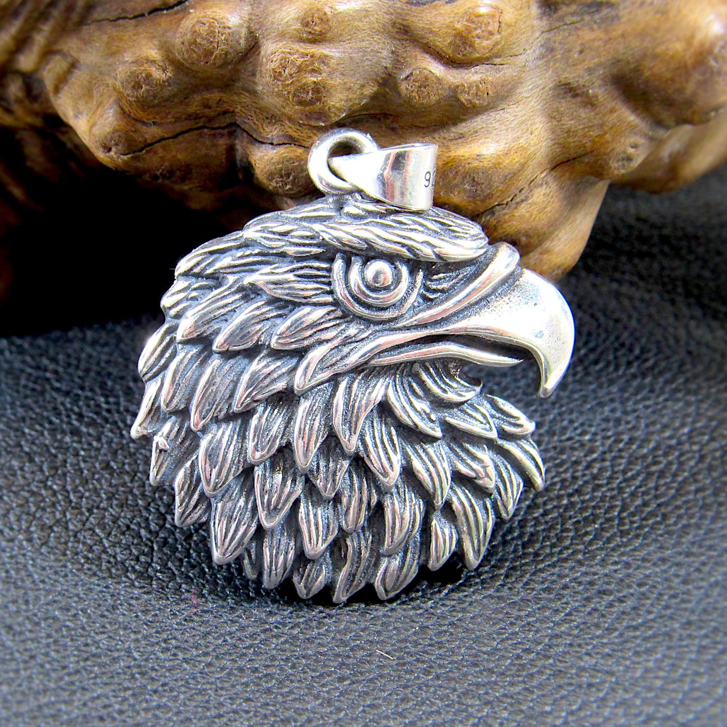 Solid Sterling Silver Eagle Pendant – 3D Bald Eagle Head Amulet, Patriotic Jewelry for Men, American Symbol of Freedom, Gift for Him