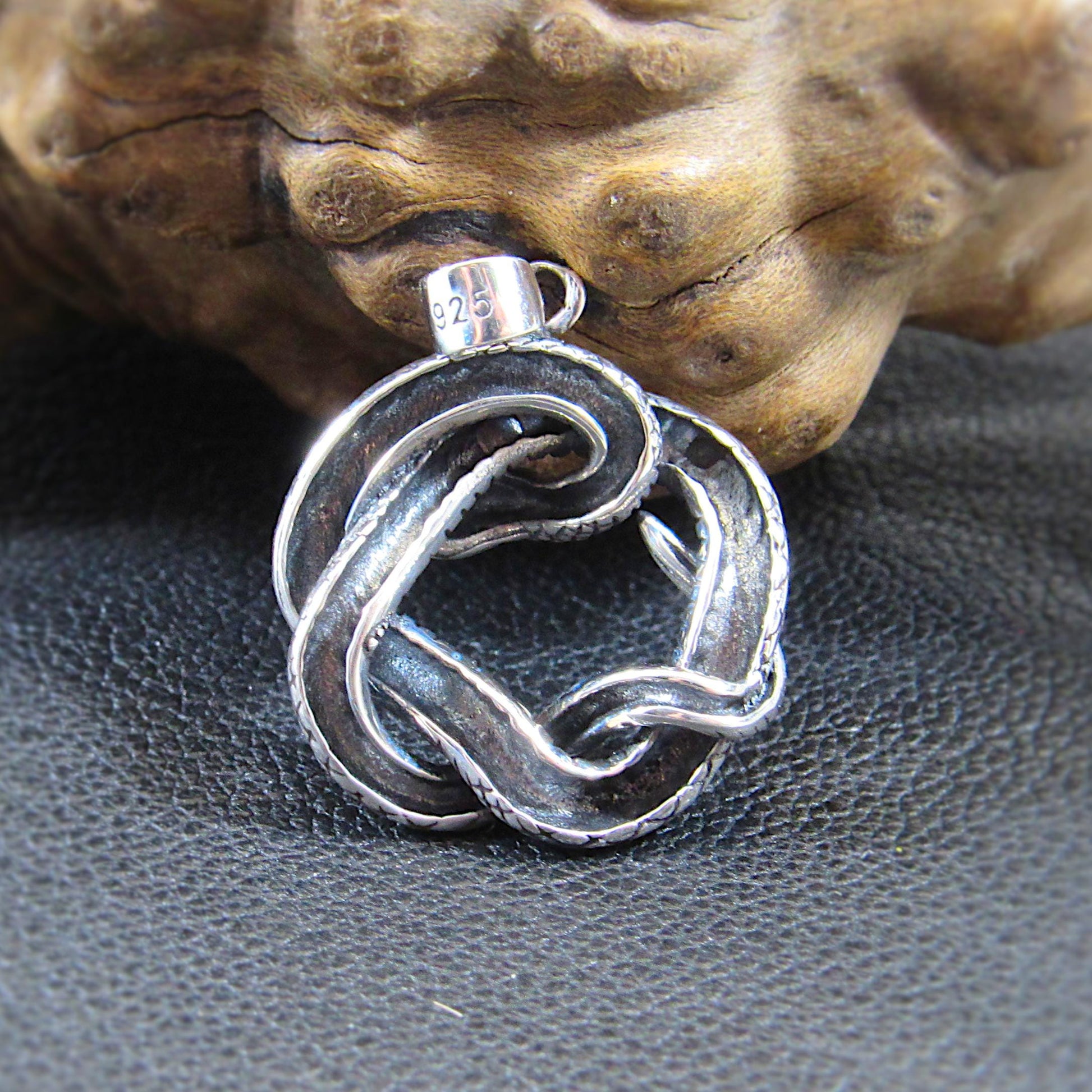 Solid 925 Sterling Silver Interwoven Snake Pendant - Handcrafted Knotted Snake Jewelry - Symbolic Reptile Charm - Occult Jewelry Gift