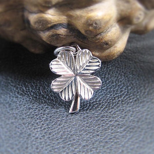 Solid 925 Sterling Silver 4 Leaf Clover Pendant, Four Leaf Clover Charm, Lucky Clover Jewelry, Floral Flower Jewelry, Good Luck Charm