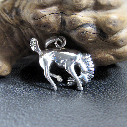 Solid 925 Sterling Silver Bucking Horse Pendant - Handcrafted Western Horse Necklace Charm, Solid Silver Cowboy Jewelry, Wild Stallion Charm