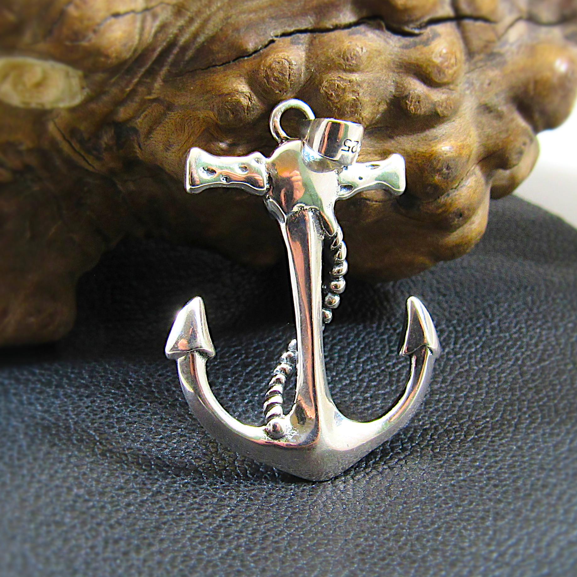 Solid 925 Sterling Silver Skull Anchor Pendant – Nautical Pirate Necklace Pendant, Viking Jewelry, Biker Pendant, Gothic Marine Symbol