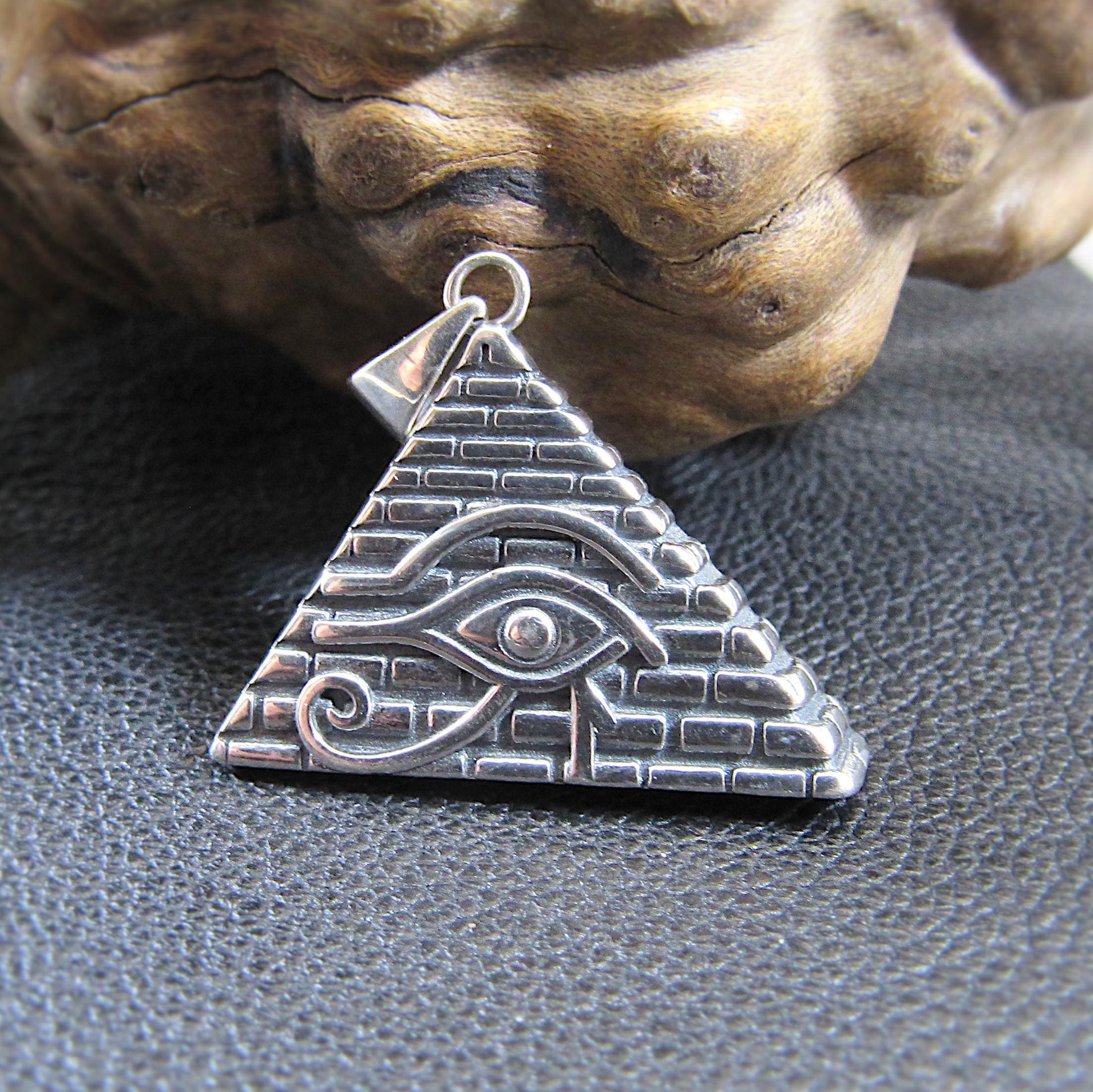 Solid 925 Sterling Silver Eye of Horus Pyramid Pendant, Handcrafted Illuminati Amulet, All Seeing Eye Charm, Egyptian Jewelry