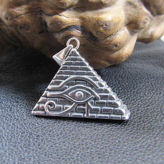 Solid 925 Sterling Silver Eye of Horus Pyramid Pendant, Handcrafted Illuminati Amulet, All Seeing Eye Charm, Egyptian Jewelry