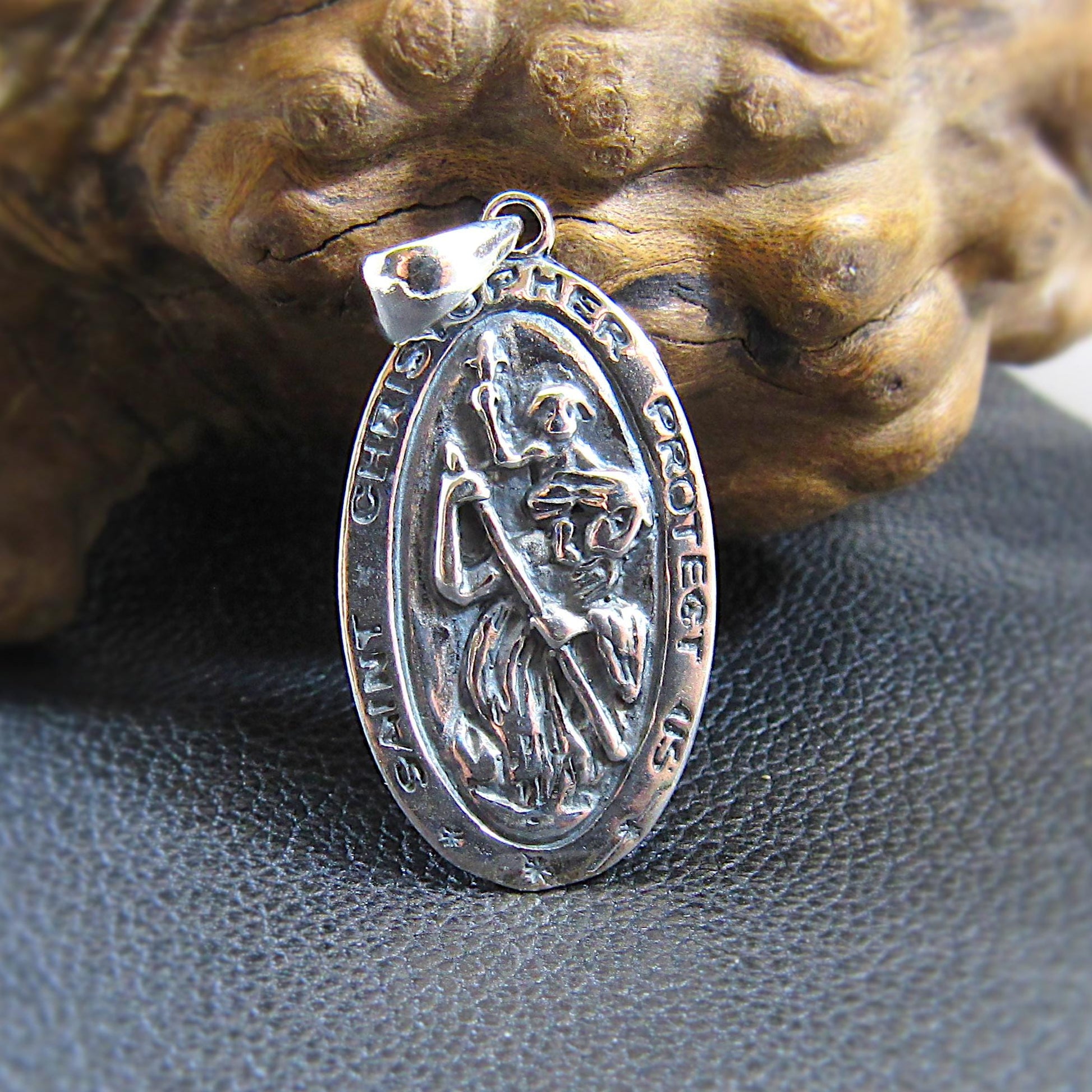 Solid 925 Sterling Silver St. Saint Christopher Pendant, Travel Protection Charm, Handcrafted Religious Medal, Patron Saint Jewelry