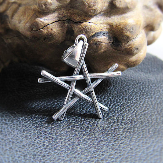 Solid 925 Sterling Silver Pentagram Pendant – Handcrafted 5-Pointed Star Charm, Wiccan Pagan Symbol, Protection Amulet, Witchy Jewelry Gift
