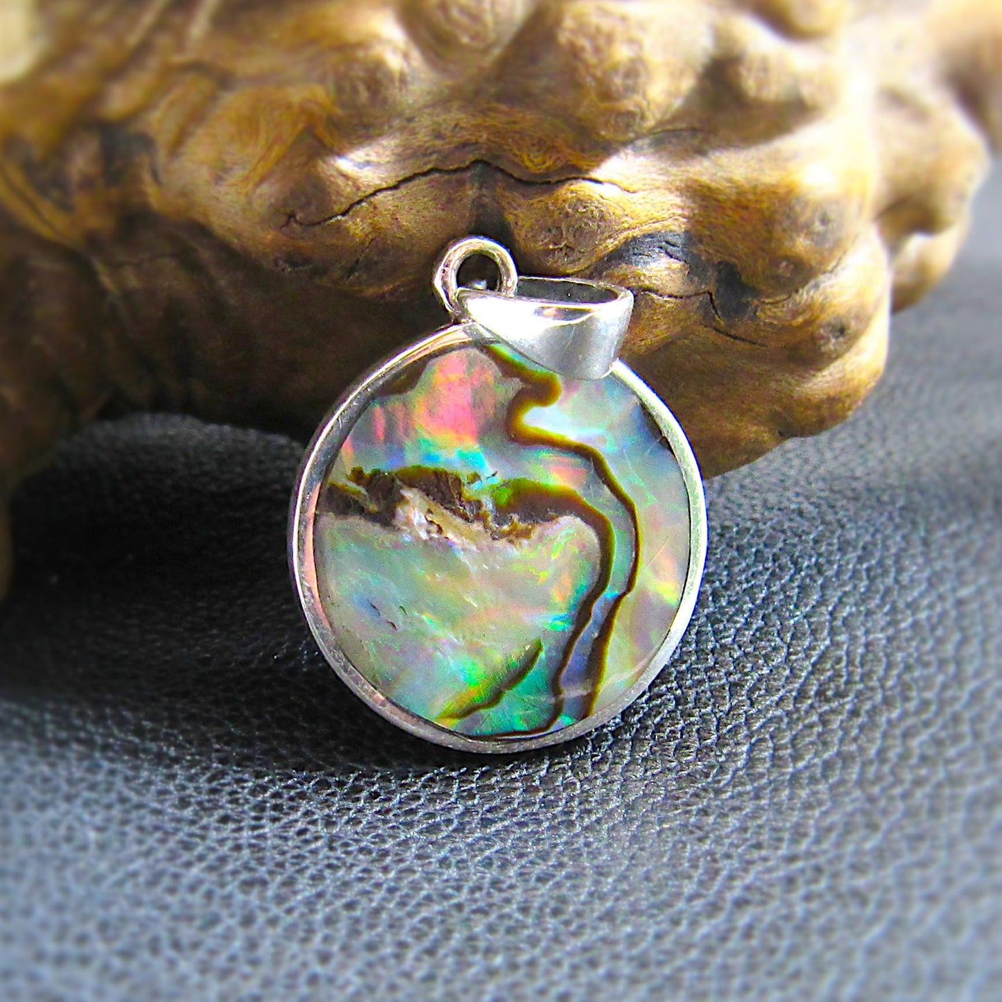 Solid 925 Sterling Silver Hummingbird & Flower Pendant - Colorful Rainbow Paua / Abalone Shell Inlay - Nature Inspired Jewelry Charm
