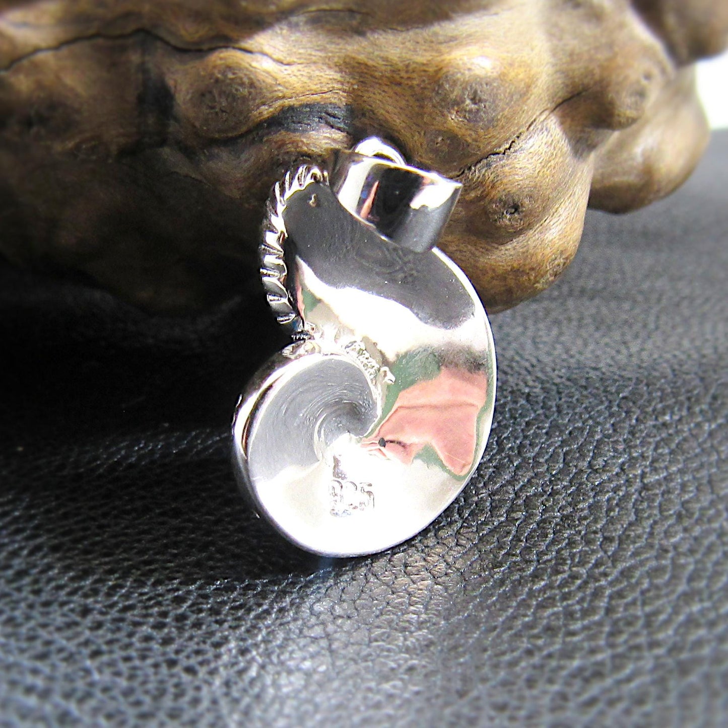 Solid 925 Sterling Silver and Blue Opal Shell Pendant, Nautilus Seashell Jewelry, Ammonite Fossil Charm, Sea Sand Ocean and Marine Interest