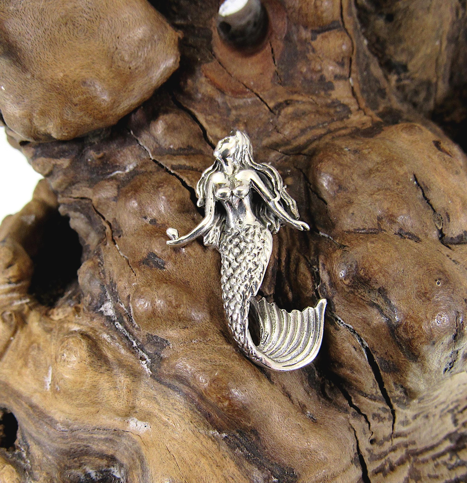 Solid 925 Sterling Silver 3D Mermaid Slide Pendant - Handcrafted Fantasy Necklace Pendant - Mythical Sea Creature Gift for Men & Women