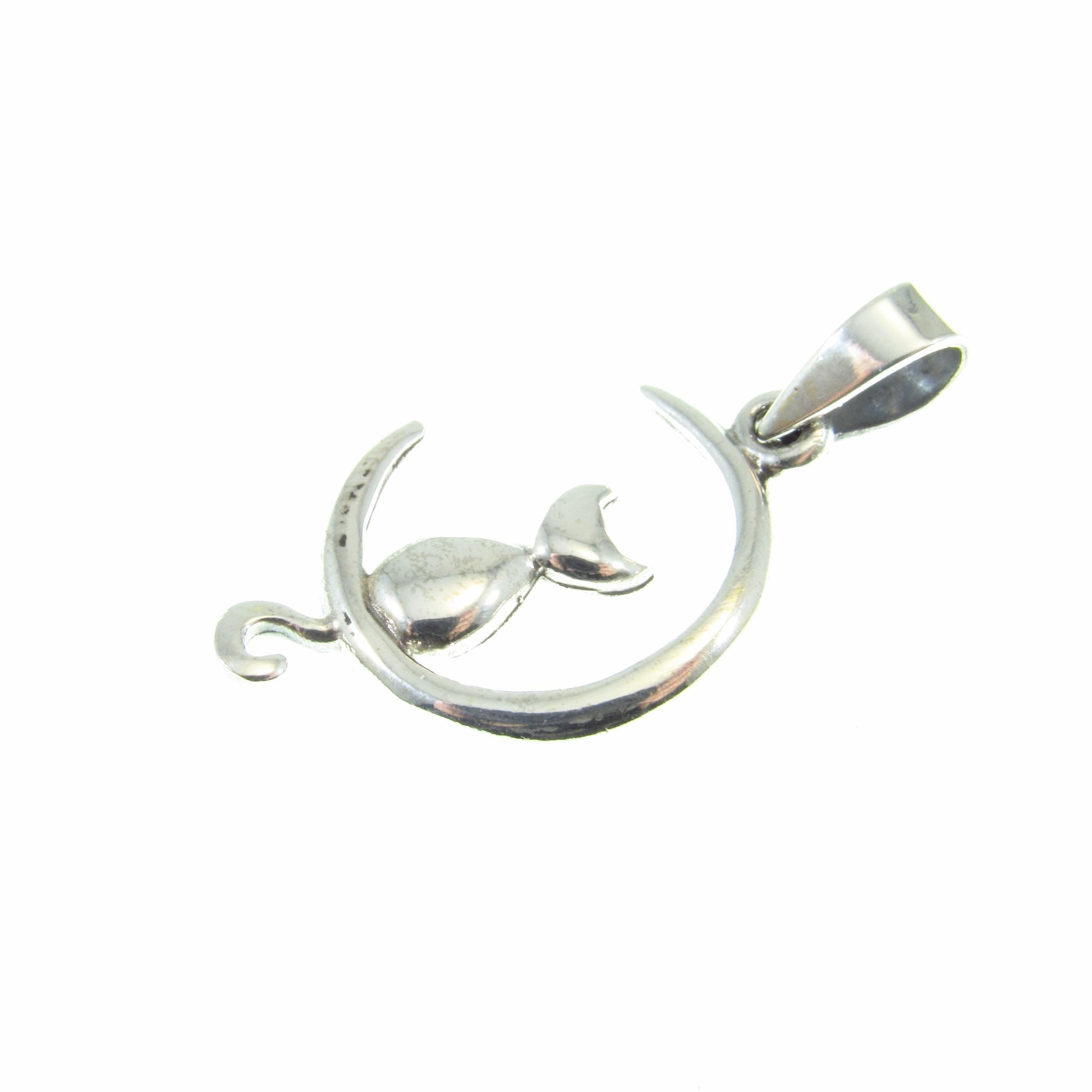 Solid 925 Sterling Silver Cat Moon Pendant – Crescent Moon Cat Necklace Charm, Feline Jewelry, Witchy Cat Lover Gift, Celestial Charm
