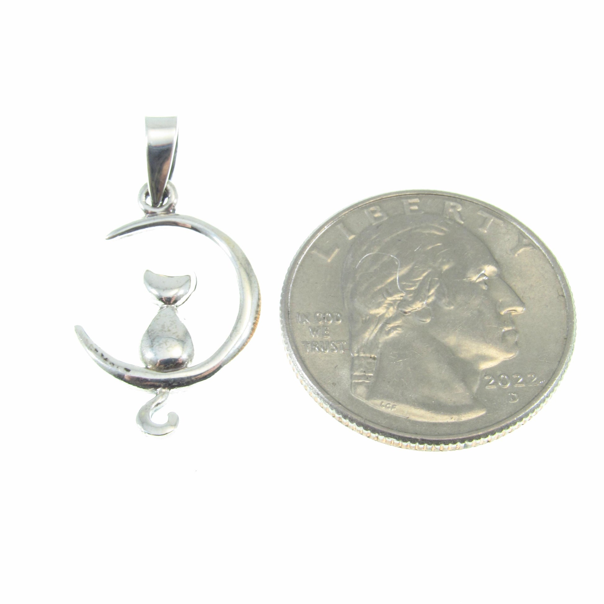 Solid 925 Sterling Silver Cat Moon Pendant – Crescent Moon Cat Necklace Charm, Feline Jewelry, Witchy Cat Lover Gift, Celestial Charm
