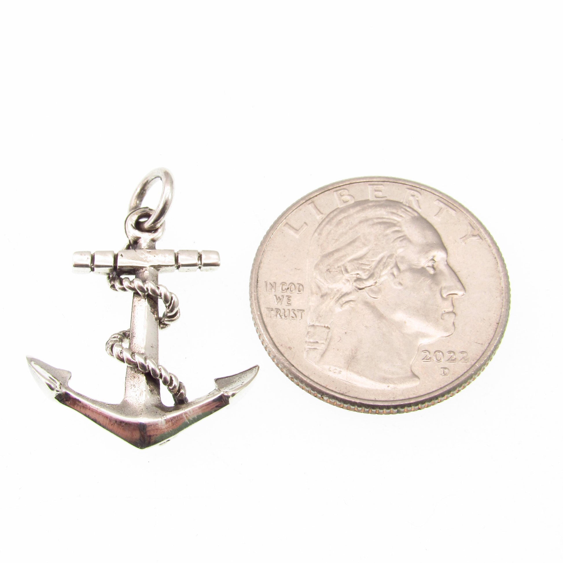 Solid 925 Sterling Silver Anchor Pendant with Rope Detail - Nautical Symbol Jewelry - Men's or Women's Silver Charm - Ocean Inspired Gift