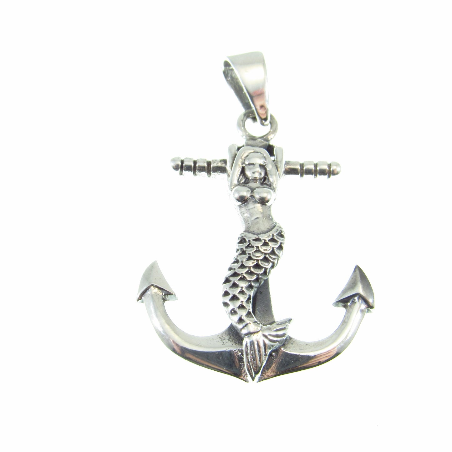 Solid 925 Sterling Silver Mermaid Anchor Pendant – Nautical Sailor Jewelry, Sea Siren Necklace Charm, Maritime Gift for Him or Her