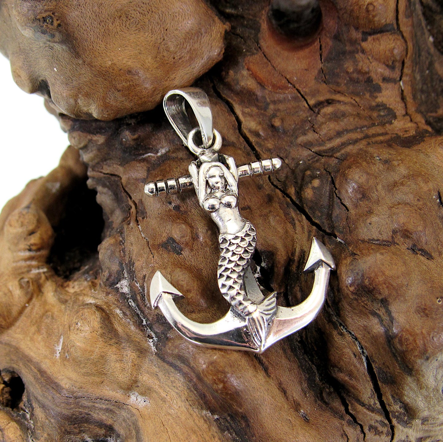 Solid 925 Sterling Silver Mermaid Anchor Pendant – Nautical Sailor Jewelry, Sea Siren Necklace Charm, Maritime Gift for Him or Her
