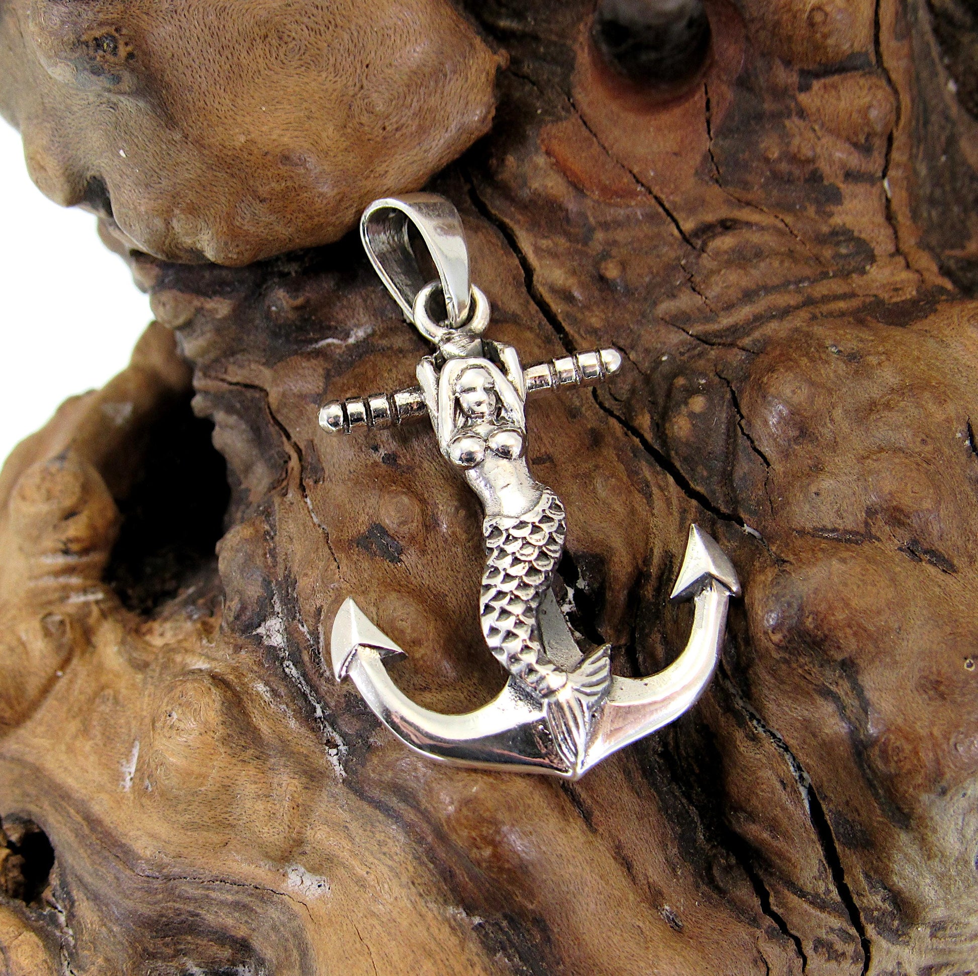 Solid 925 Sterling Silver Mermaid Anchor Pendant – Nautical Sailor Jewelry, Sea Siren Necklace Charm, Maritime Gift for Him or Her