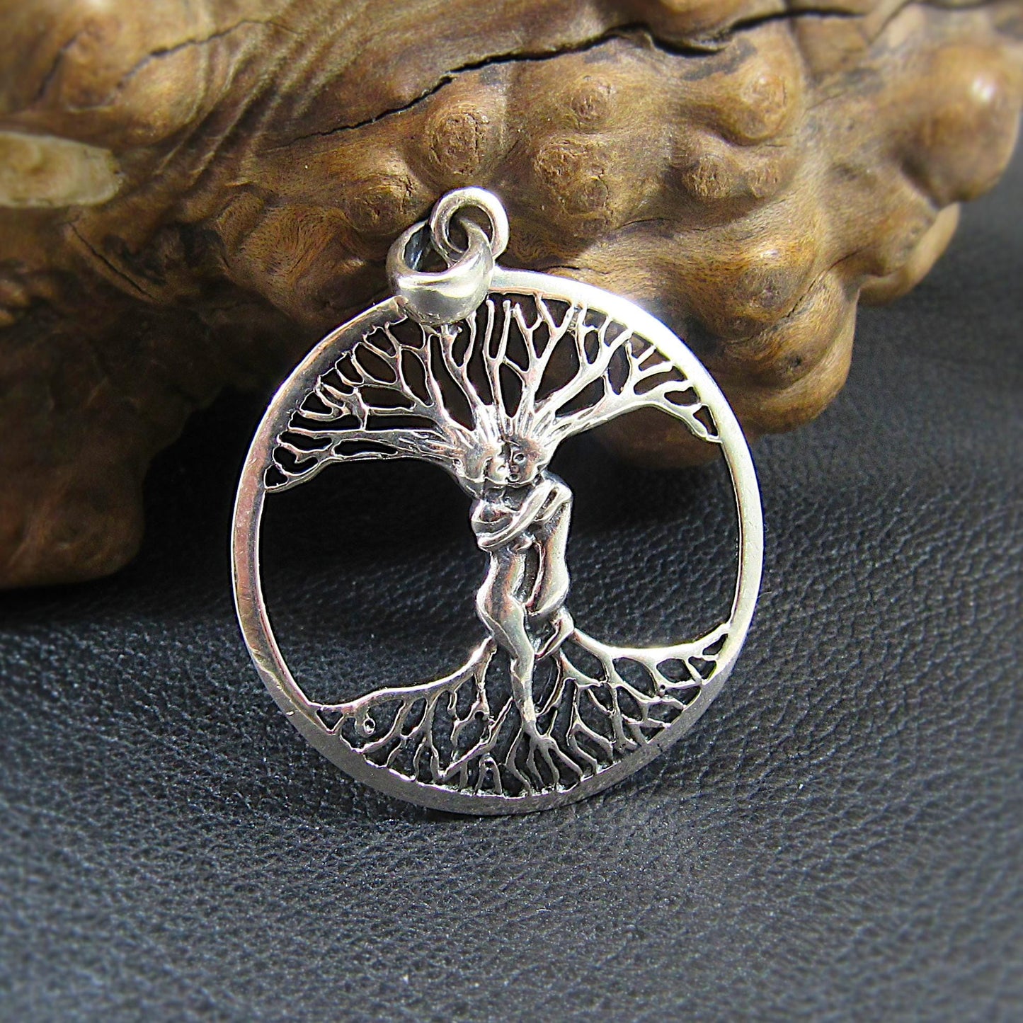 Solid 925 Sterling Silver Lovers Entwined Pendant - Couple Embracing - Tree of Life Pendant, Yggdrasil Amulet, Handcrafted Spiritual Jewelry