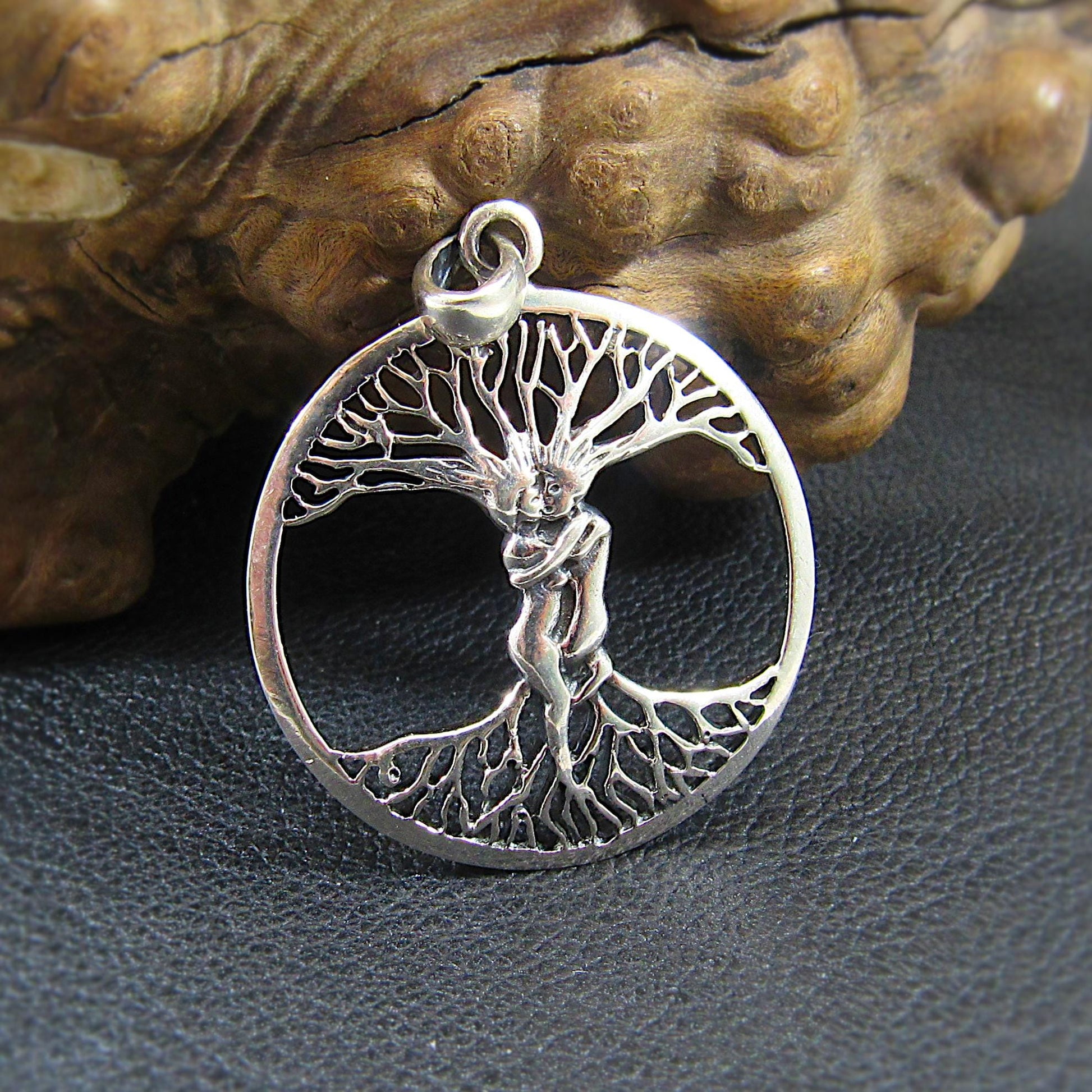 Solid 925 Sterling Silver Lovers Entwined Pendant - Couple Embracing - Tree of Life Pendant, Yggdrasil Amulet, Handcrafted Spiritual Jewelry