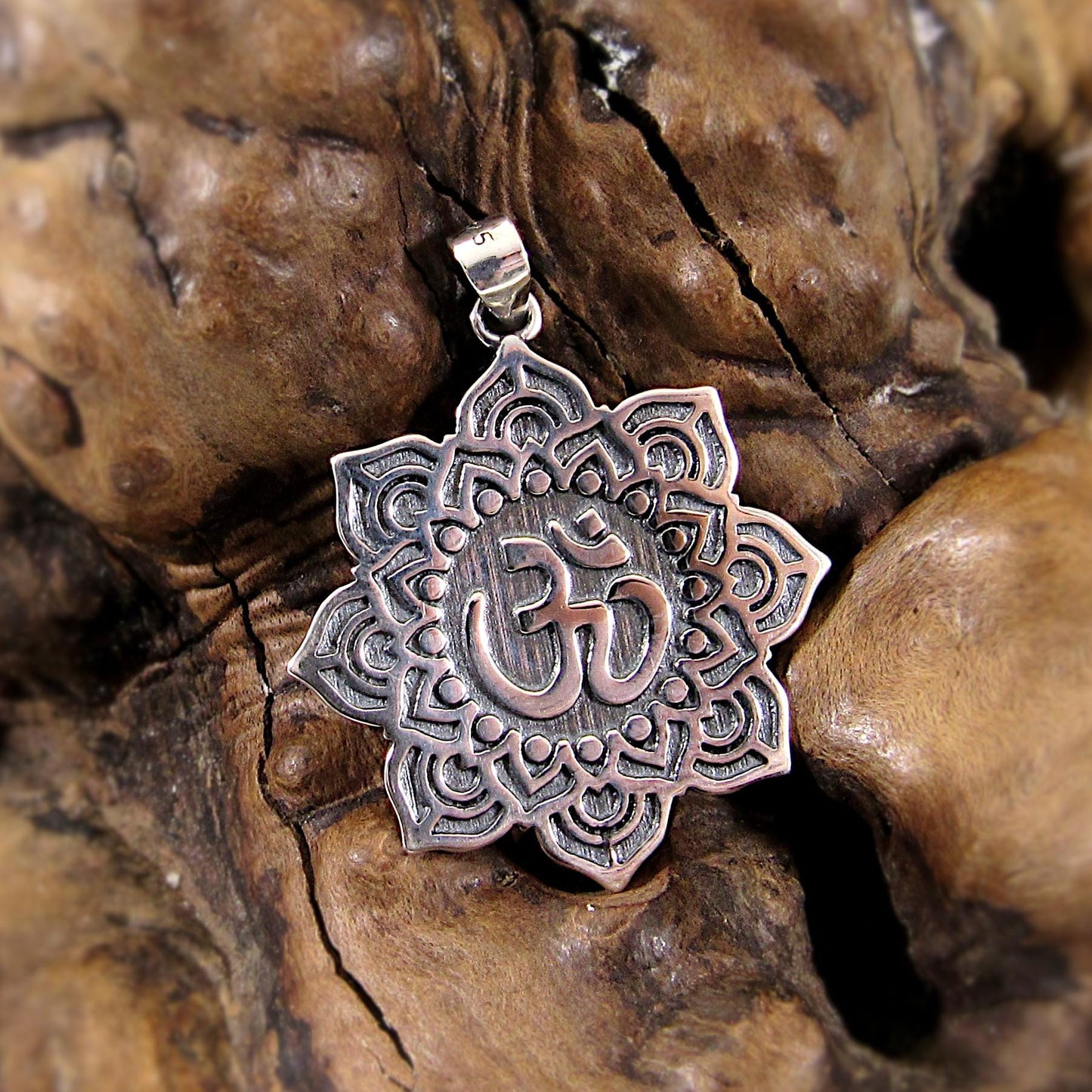 Solid 925 Sterling Silver Om / Aum / Ohm Mandala Lotus Flower Pendant – Spiritual Yoga Amulet, Meditation Symbol Jewelry for Men & Women