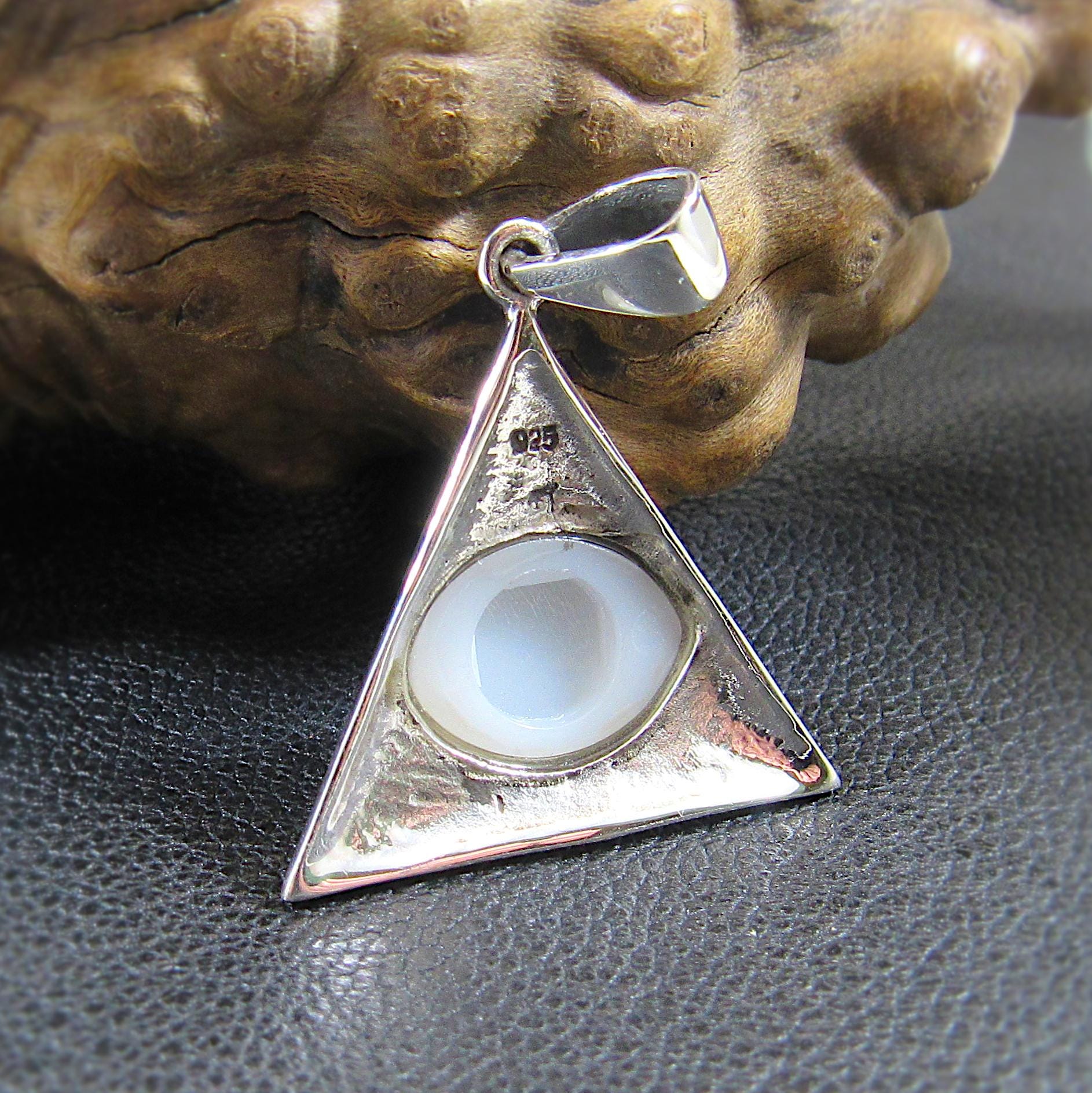 Solid 925 Sterling Silver Eye Pendant, All-Seeing Eye Jewelry, Glass Eyeball Pendant, Illuminati Triangle Necklace, Occult Protection Amulet