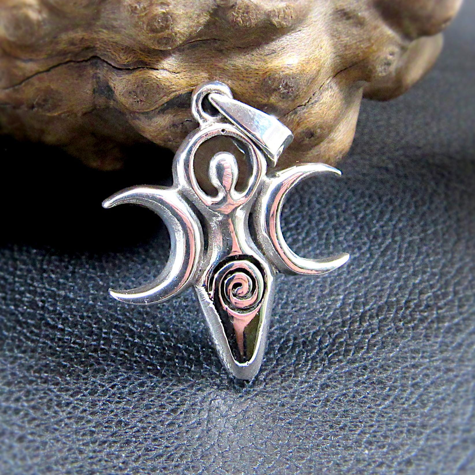 Solid 925 Sterling Silver Triple Moon Spiral Goddess Pendant – Pagan & Wiccan Jewelry, Divine Feminine Charm, Spiritual Gift for Women