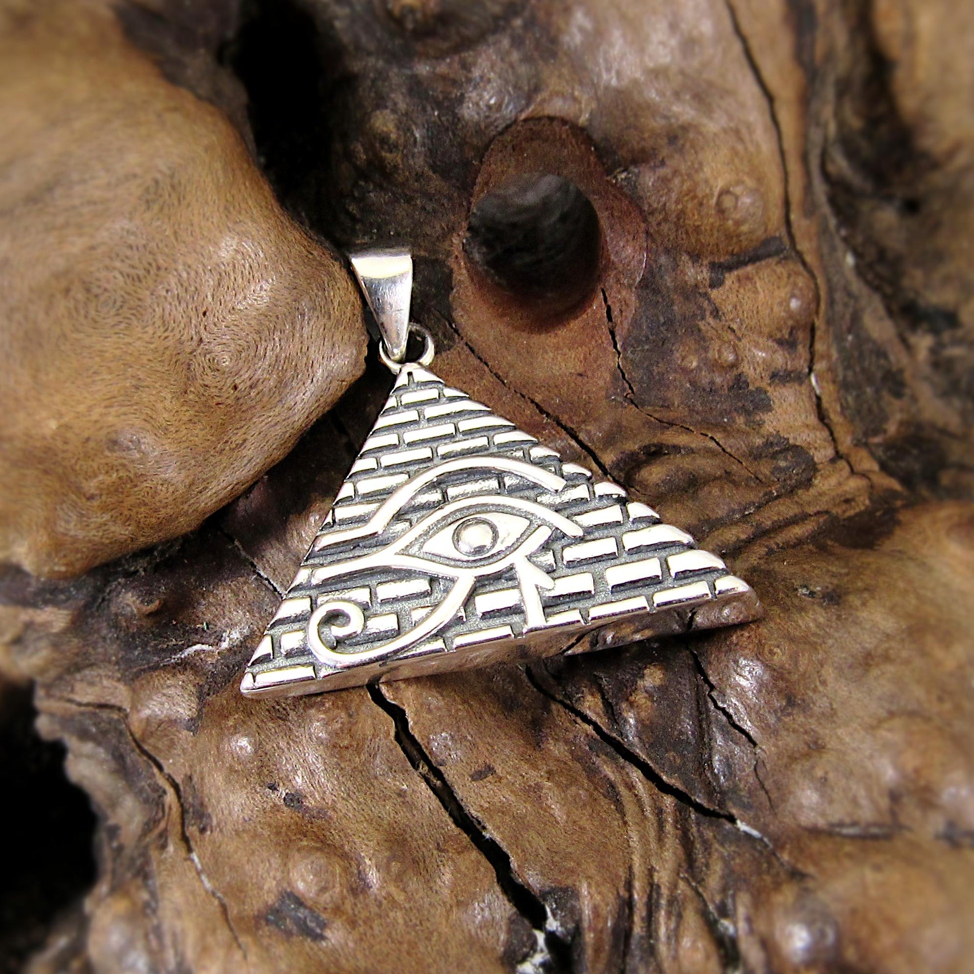 Solid 925 Sterling Silver Eye of Horus Pyramid Pendant, Handcrafted Illuminati Amulet, All Seeing Eye Charm, Egyptian Jewelry