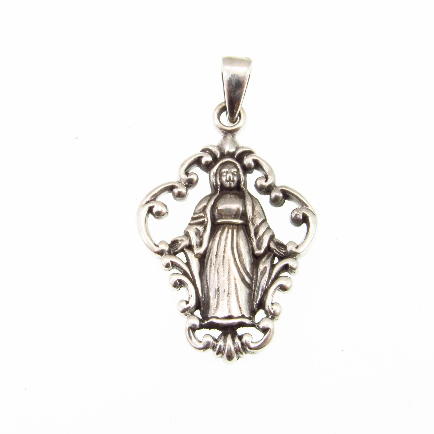 Solid 925 Sterling Silver Virgin Mary Pendant, Miraculous Medal Necklace, Catholic Jewelry, Christian Faith Gift, Religious Protection Charm
