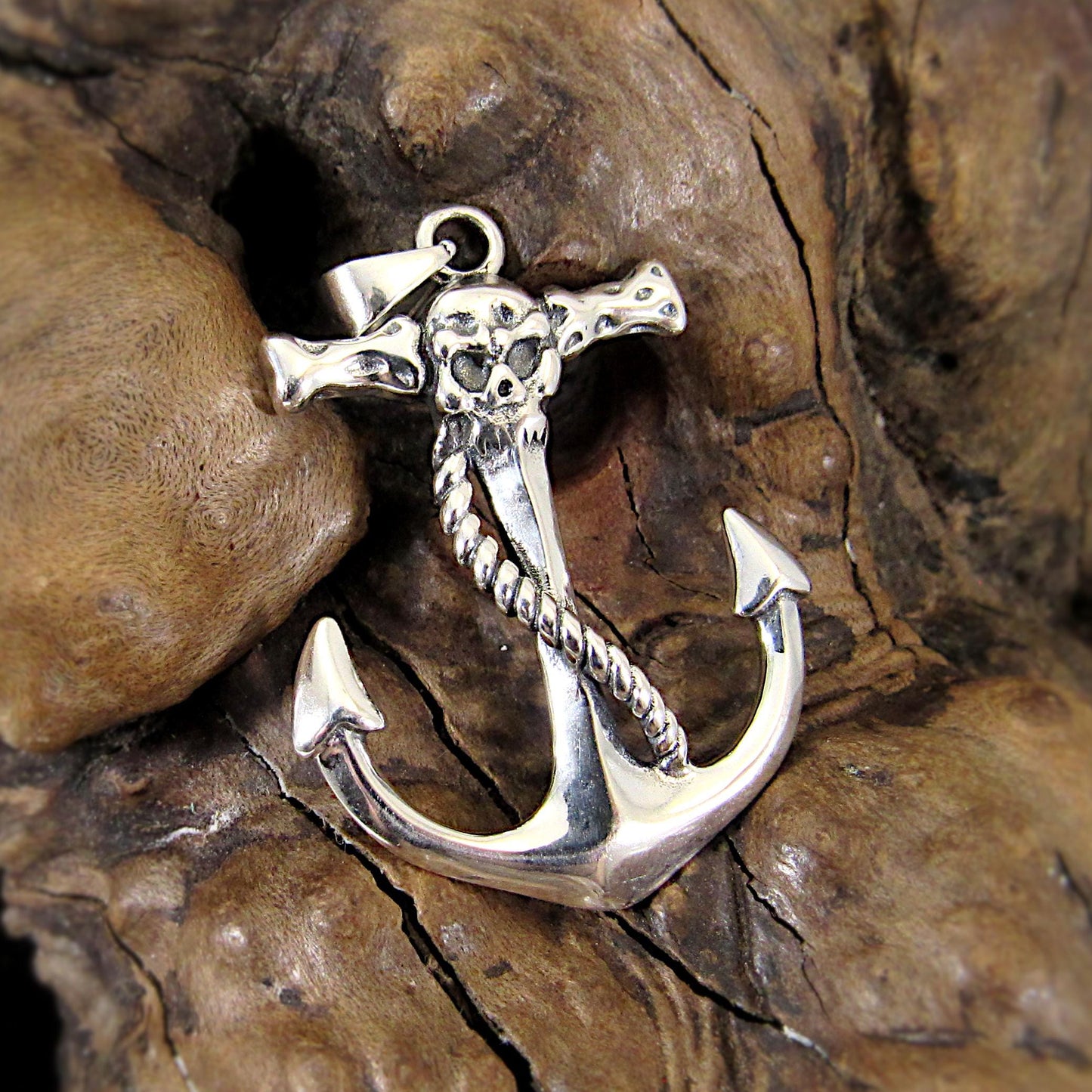 Solid 925 Sterling Silver Skull Anchor Pendant – Nautical Pirate Necklace Pendant, Viking Jewelry, Biker Pendant, Gothic Marine Symbol