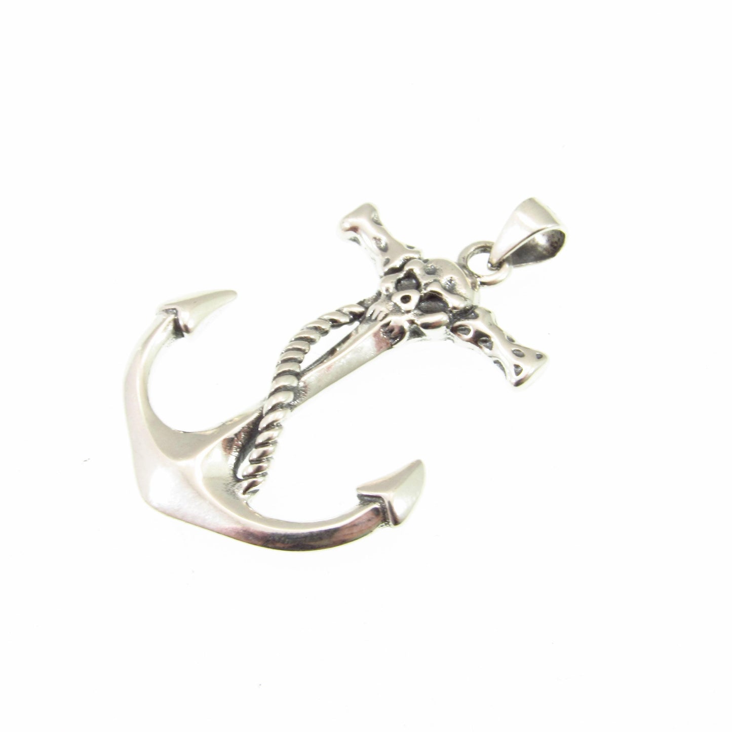 Solid 925 Sterling Silver Skull Anchor Pendant – Nautical Pirate Necklace Pendant, Viking Jewelry, Biker Pendant, Gothic Marine Symbol