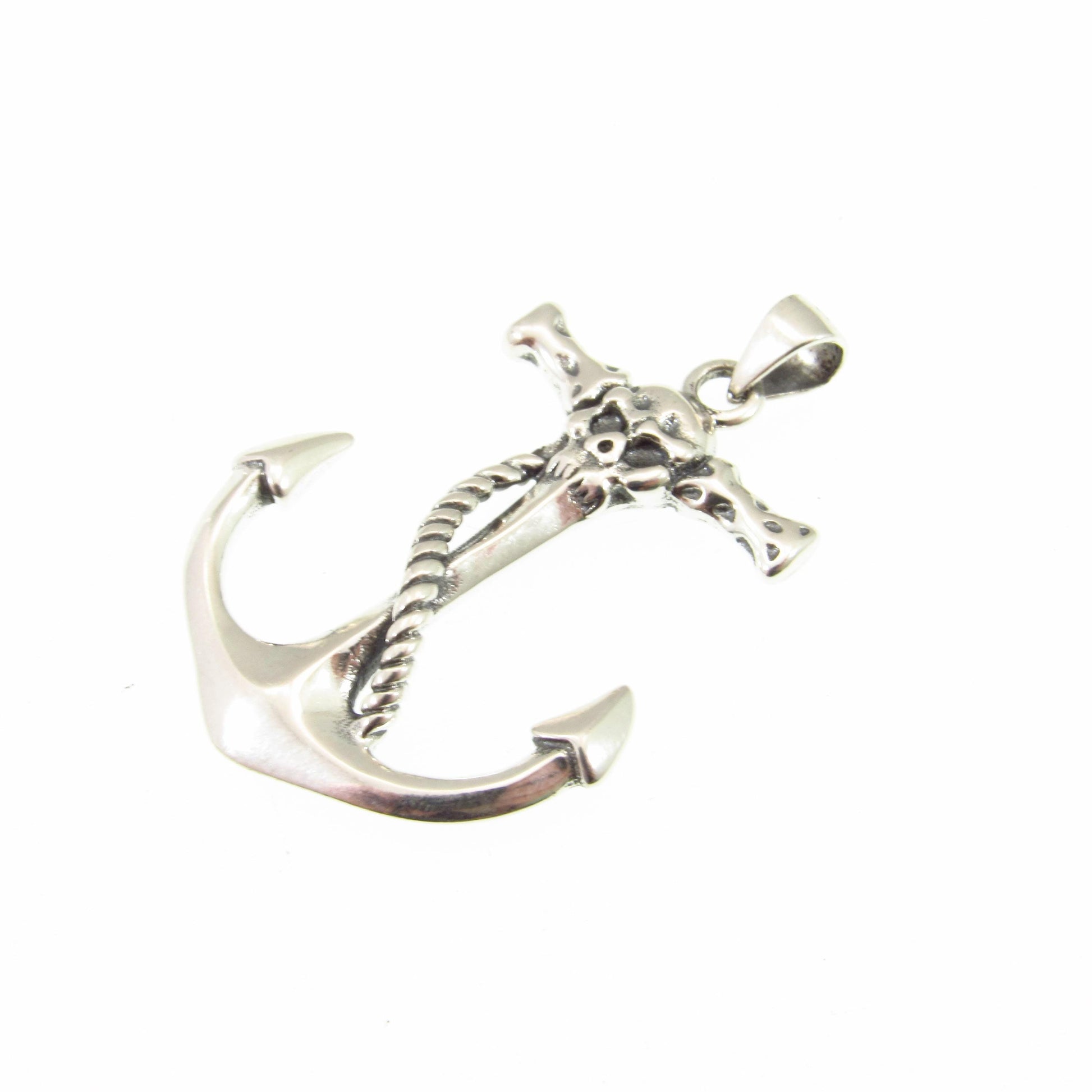 Solid 925 Sterling Silver Skull Anchor Pendant – Nautical Pirate Necklace Pendant, Viking Jewelry, Biker Pendant, Gothic Marine Symbol
