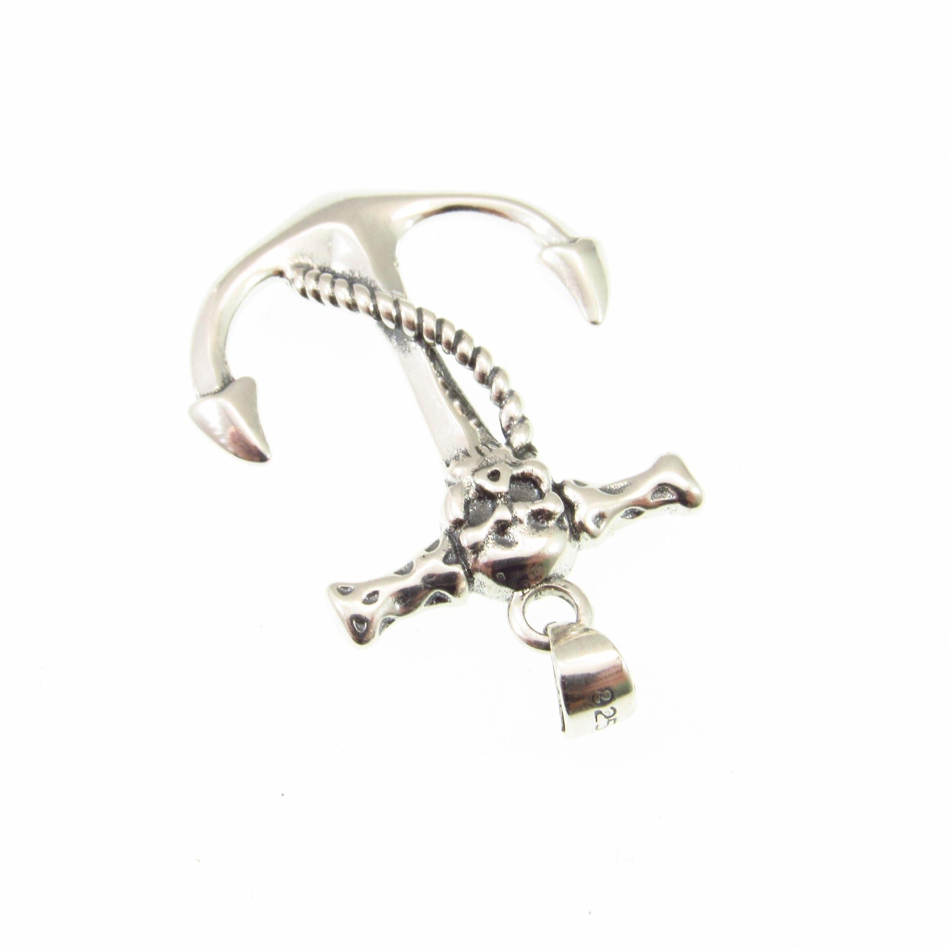 Solid 925 Sterling Silver Skull Anchor Pendant – Nautical Pirate Necklace Pendant, Viking Jewelry, Biker Pendant, Gothic Marine Symbol