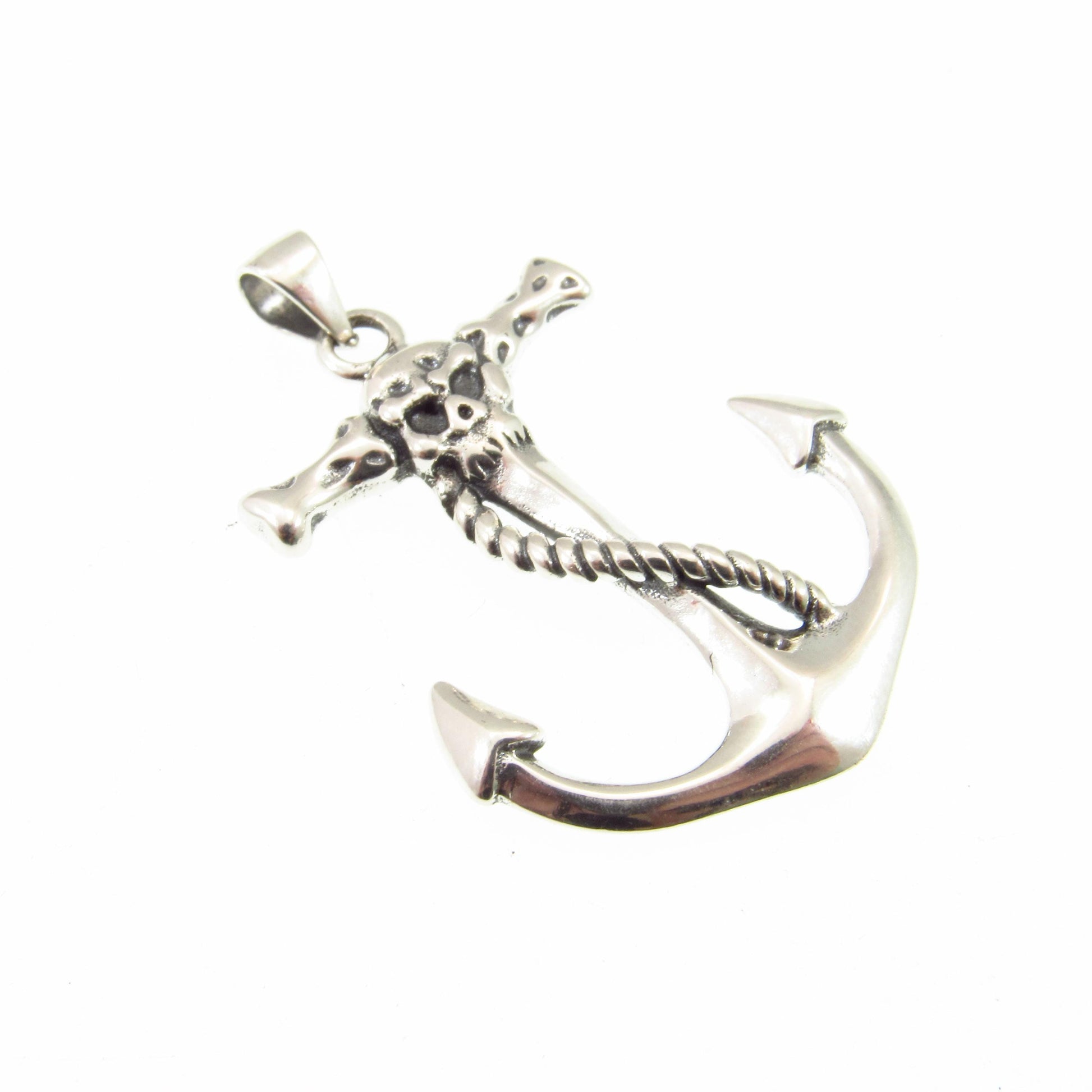 Solid 925 Sterling Silver Skull Anchor Pendant – Nautical Pirate Necklace Pendant, Viking Jewelry, Biker Pendant, Gothic Marine Symbol