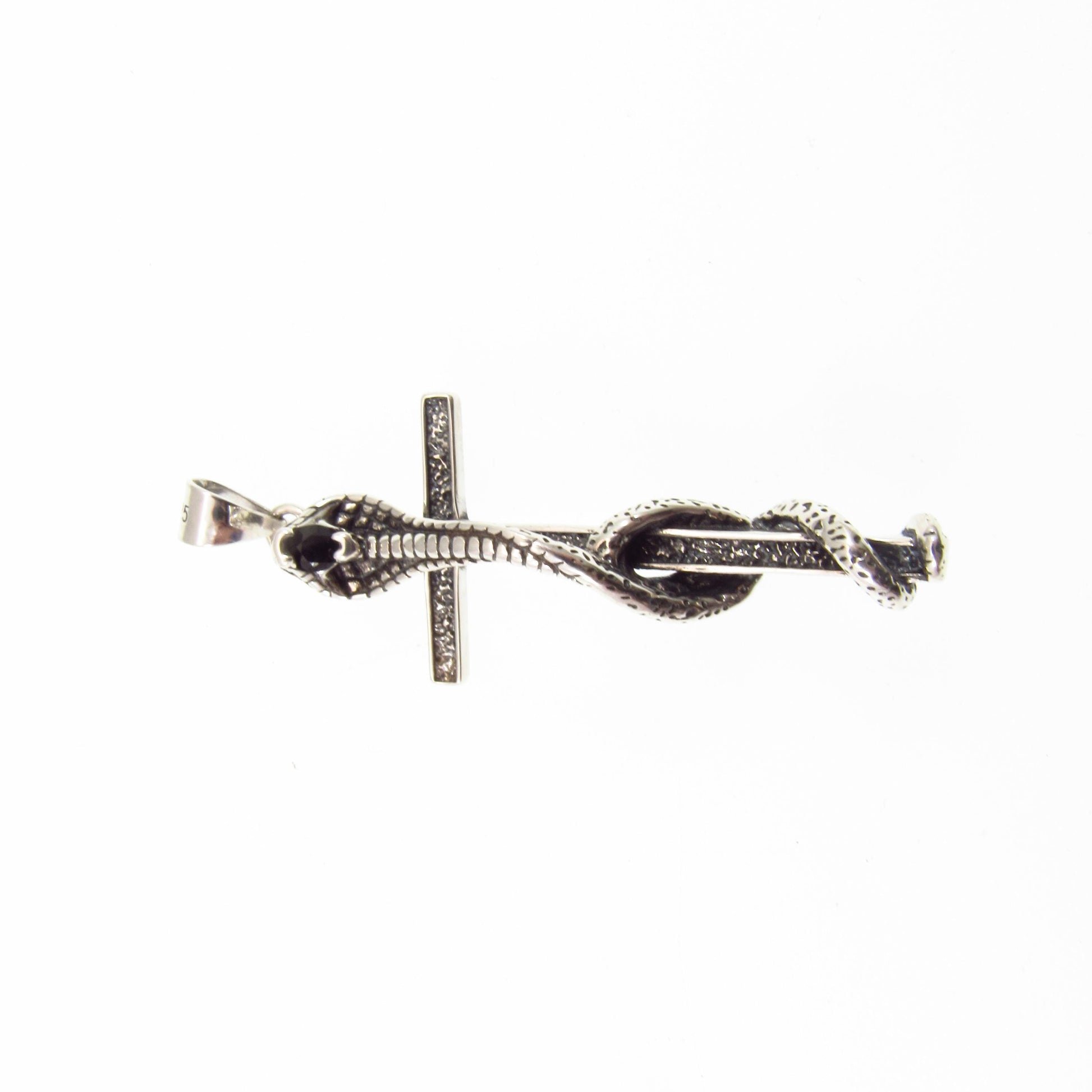 Solid 925 Sterling Silver Cobra Cross Pendant – Gothic Snake & Skull Necklace Pendant, Dark Symbolism Jewelry, Biker and Viking Amulet